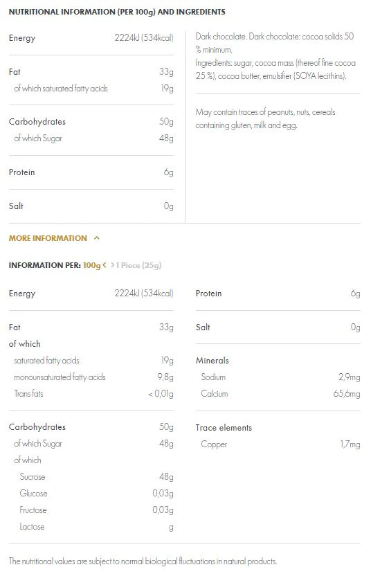 Ritter Sport Dark Chocolate 50% Cocoa 100g - Image 2