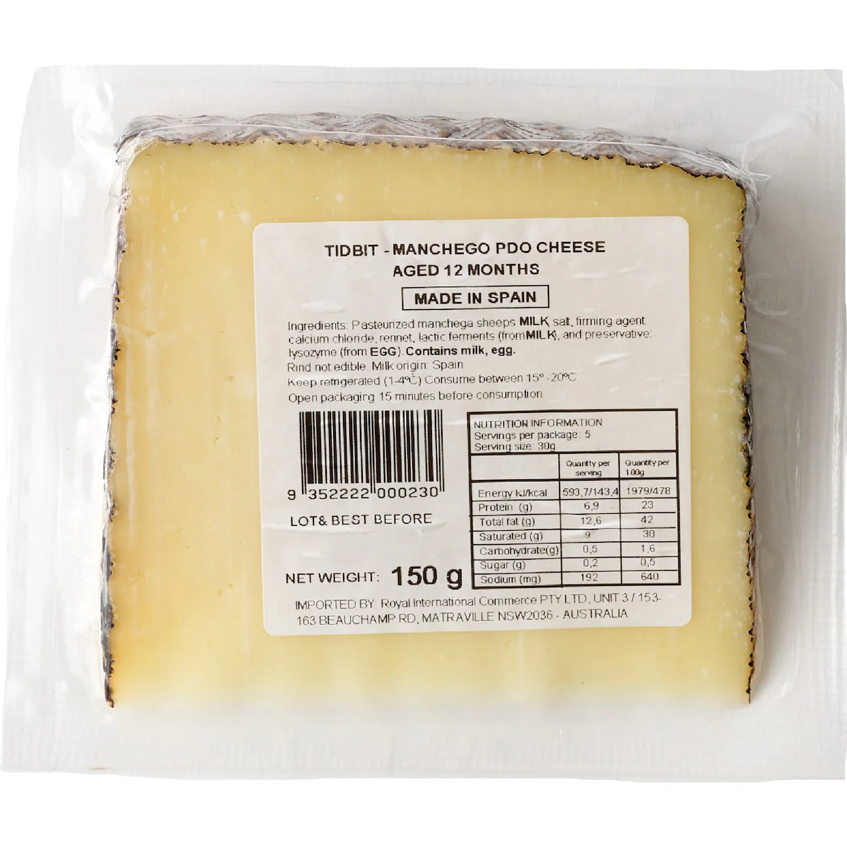 Royal International Tidbit Vintage Manchego Cheese 12m 150g - Image 2