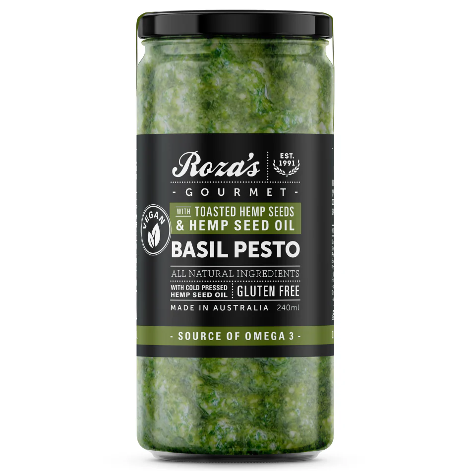 Roza's Gourmet Pesto Basil with Toasted Hemp Seeds and Hemp Seed Oil 240ml
