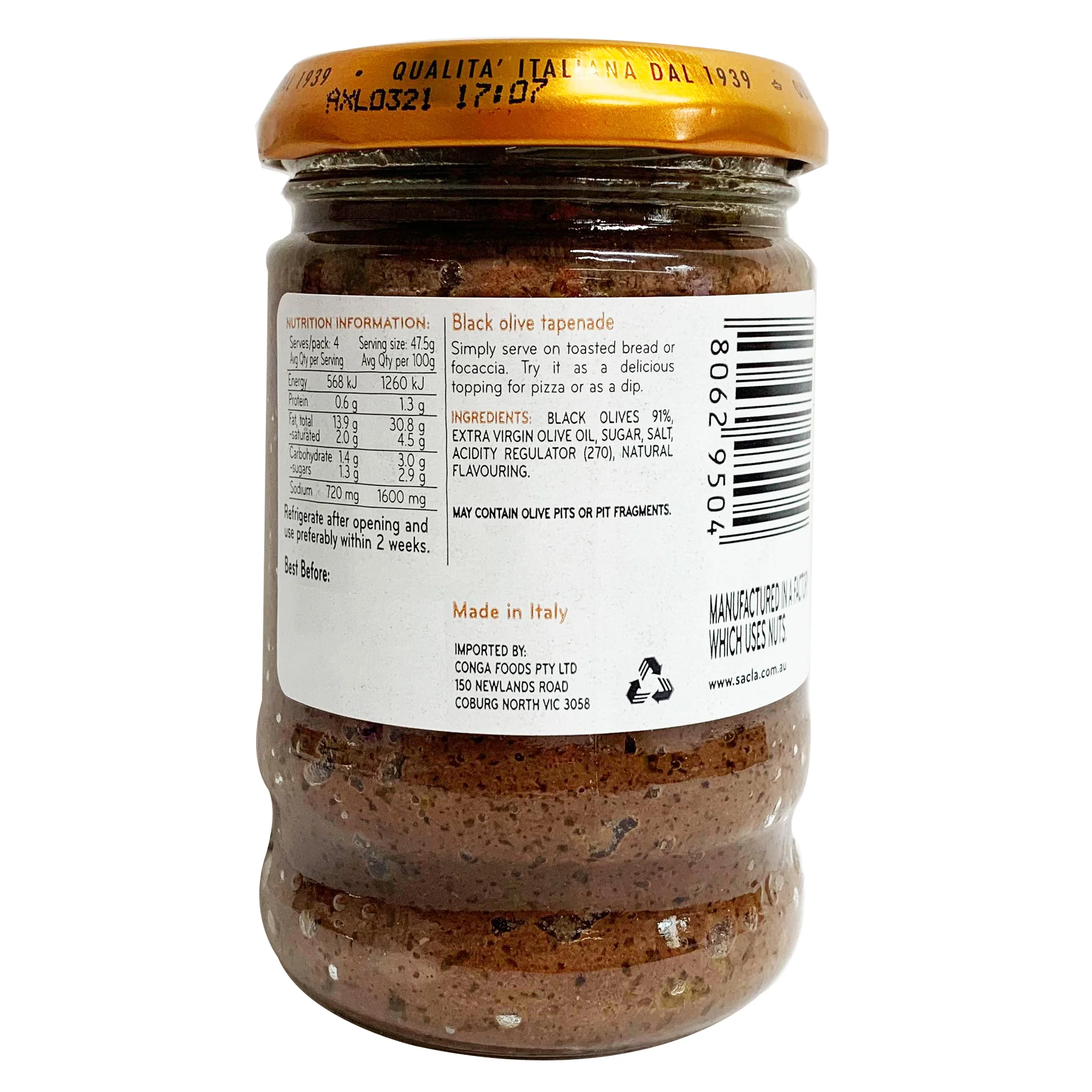 Sacla Tapenade Black Olive 190g - Image 2
