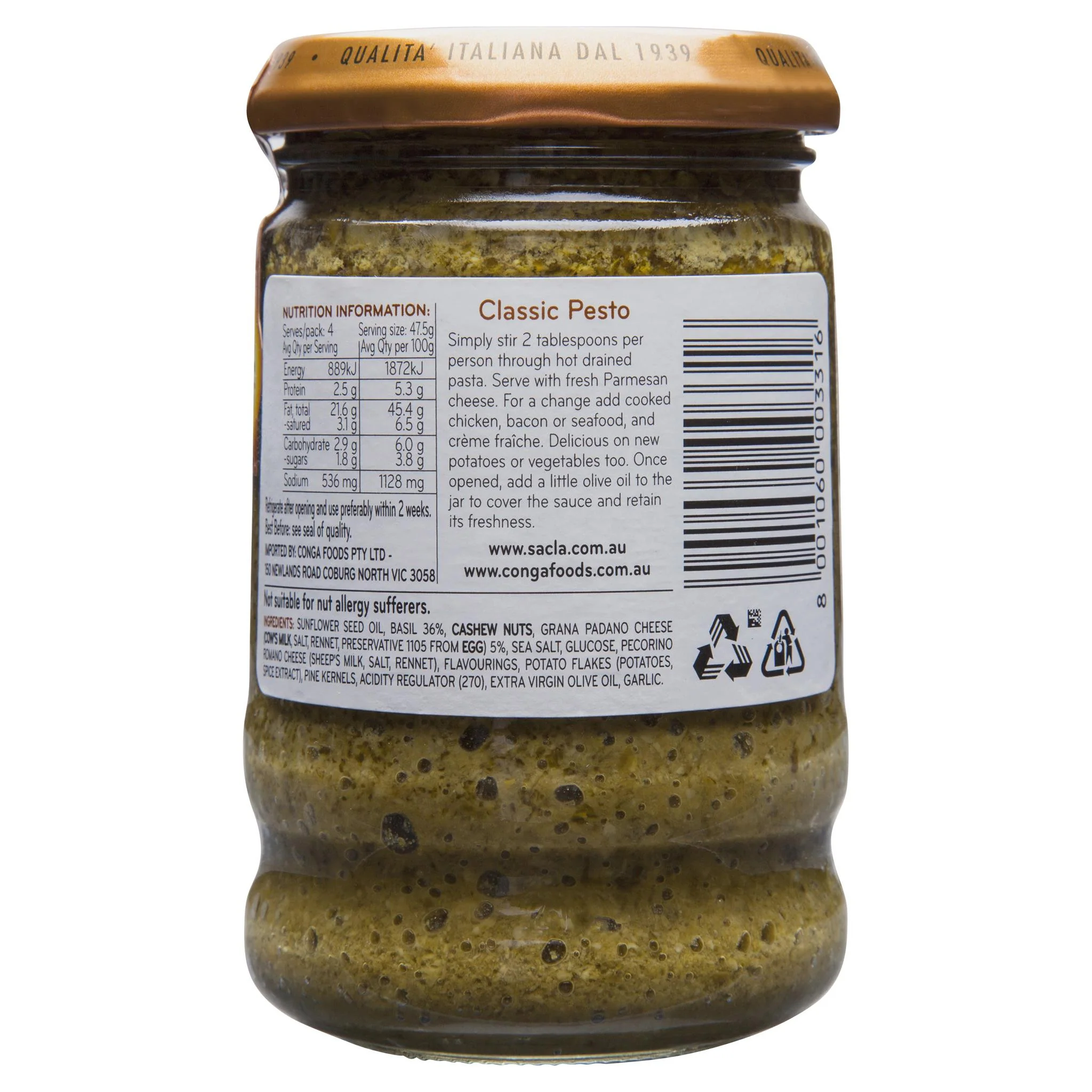 Sacla  Pesto Classic Basil 190g - Image 2