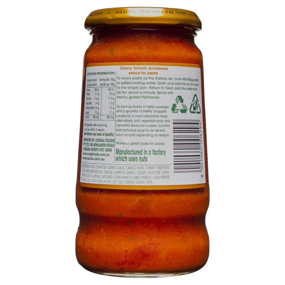 Sacla Pasta Sauce Cherry Tomato Arrabiata 420g - Image 2