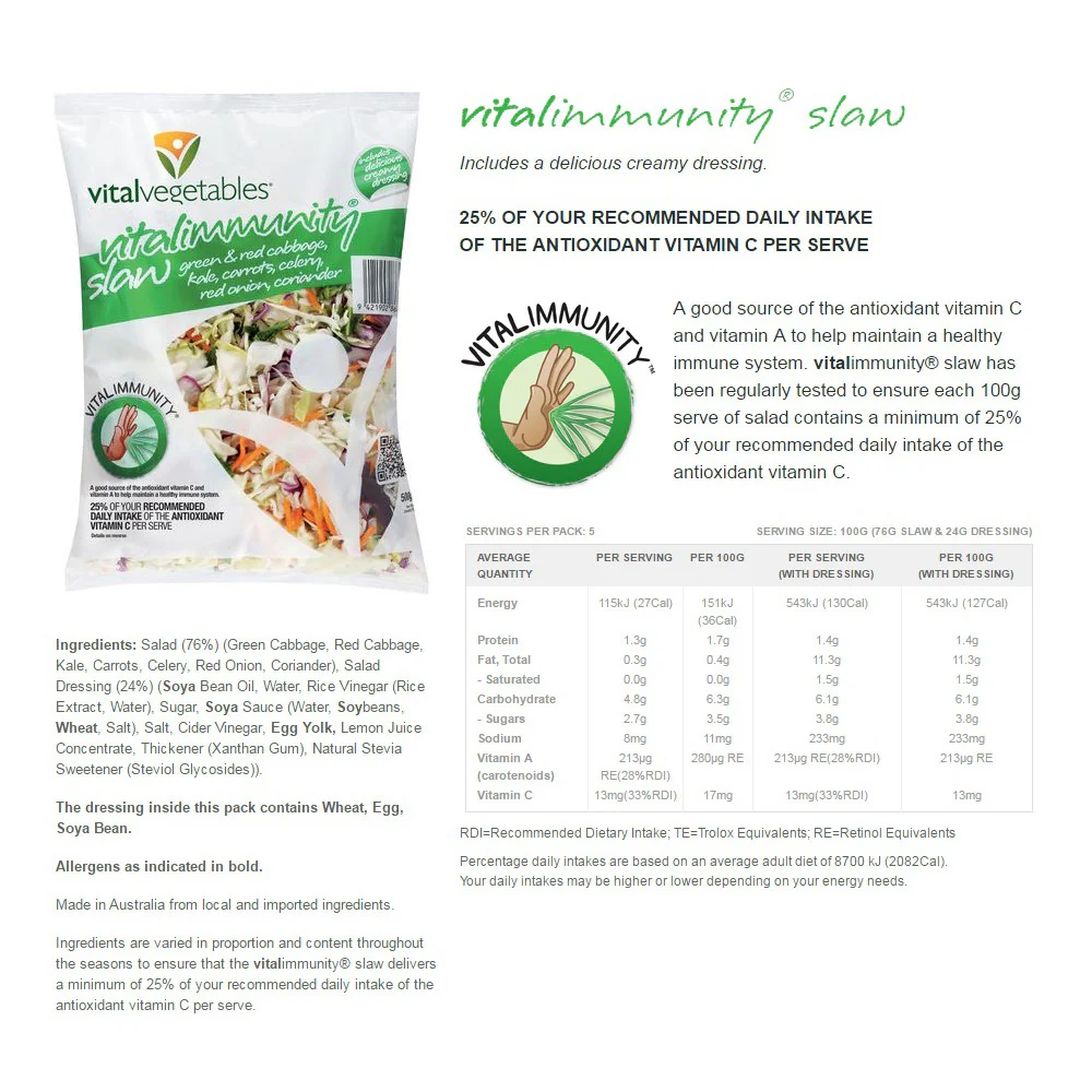 Vitalvegetables Vitalimmunity Slaw Prepacked Salad 500g - Image 2