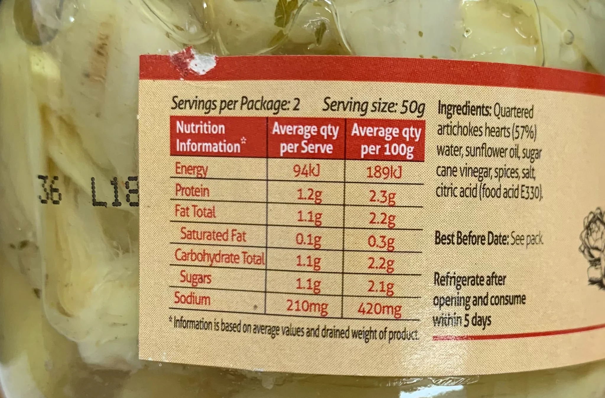 Sandhurst Artichoke Hearts Quartered and Marinated 170g - Image 2
