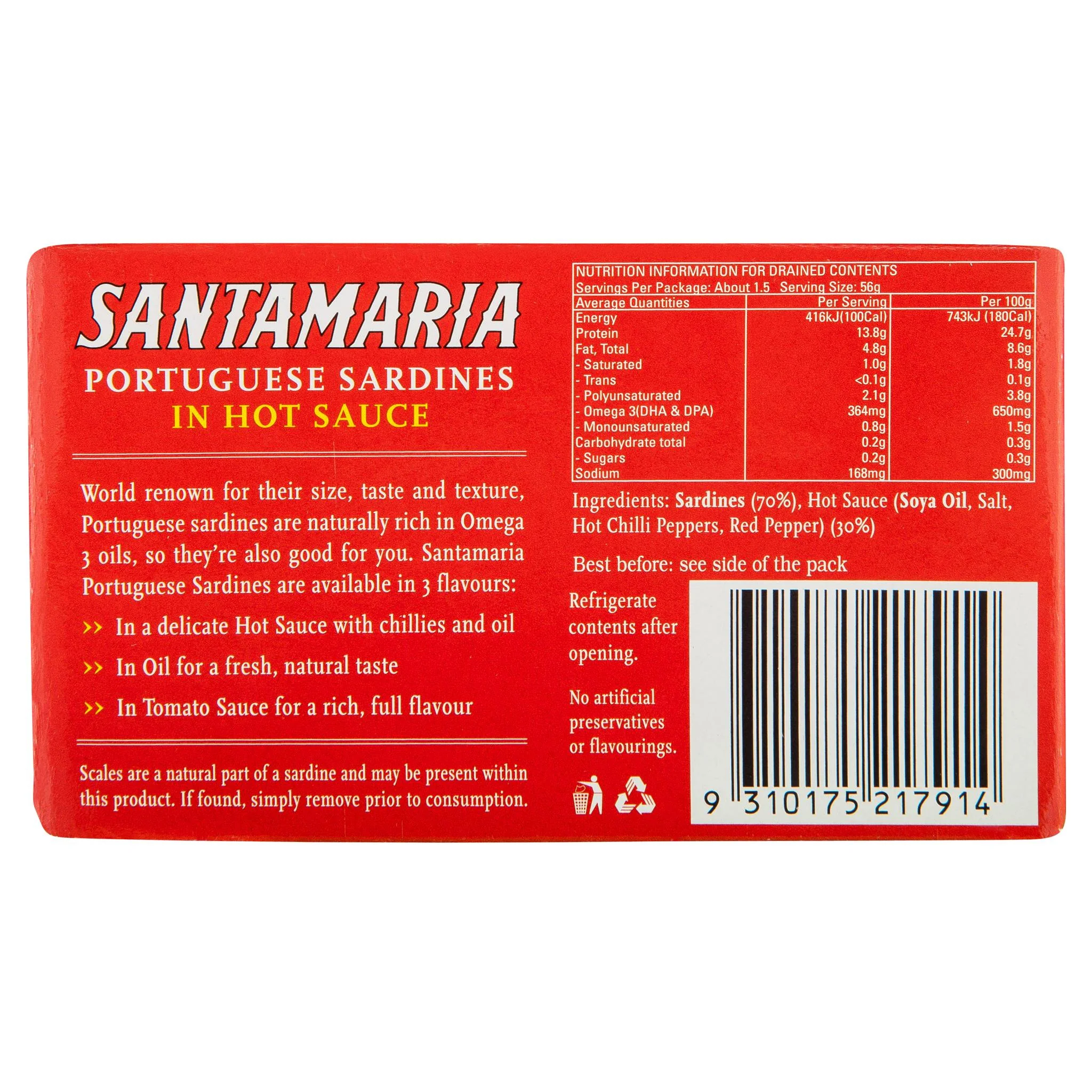 Santamaria Portuguese Sardines in Hot Sauce 120g - Image 3
