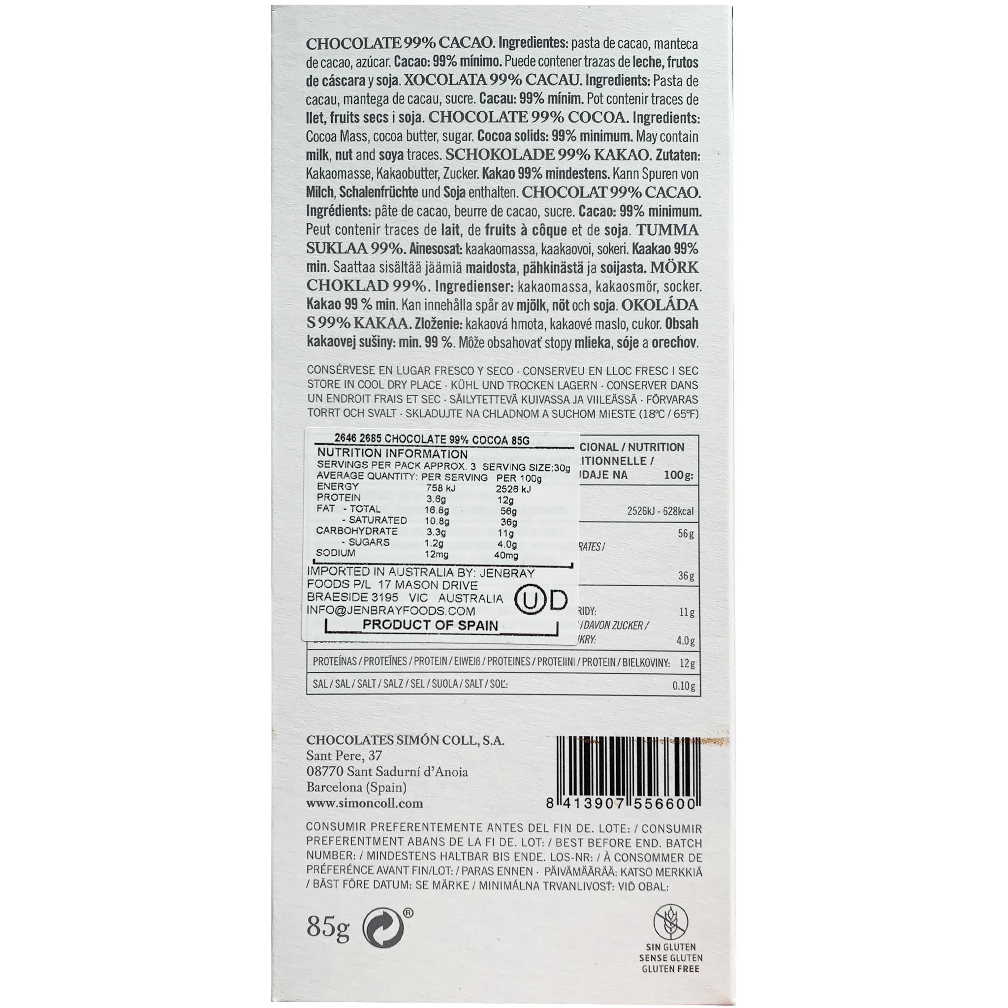 Simon Coll 99% Dark Chocolate 85g - Image 2
