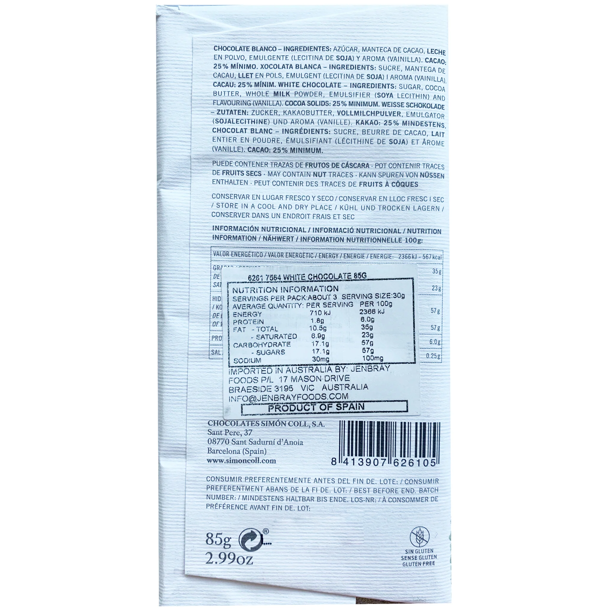 Simon Coll White Chocolate 85g - Image 2