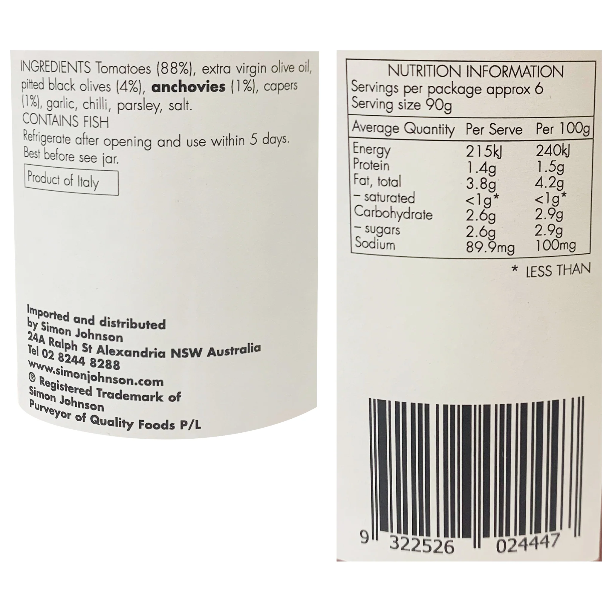 Simon Johnson  Pasta Sauce Olives and Anchovies 530g - Image 2