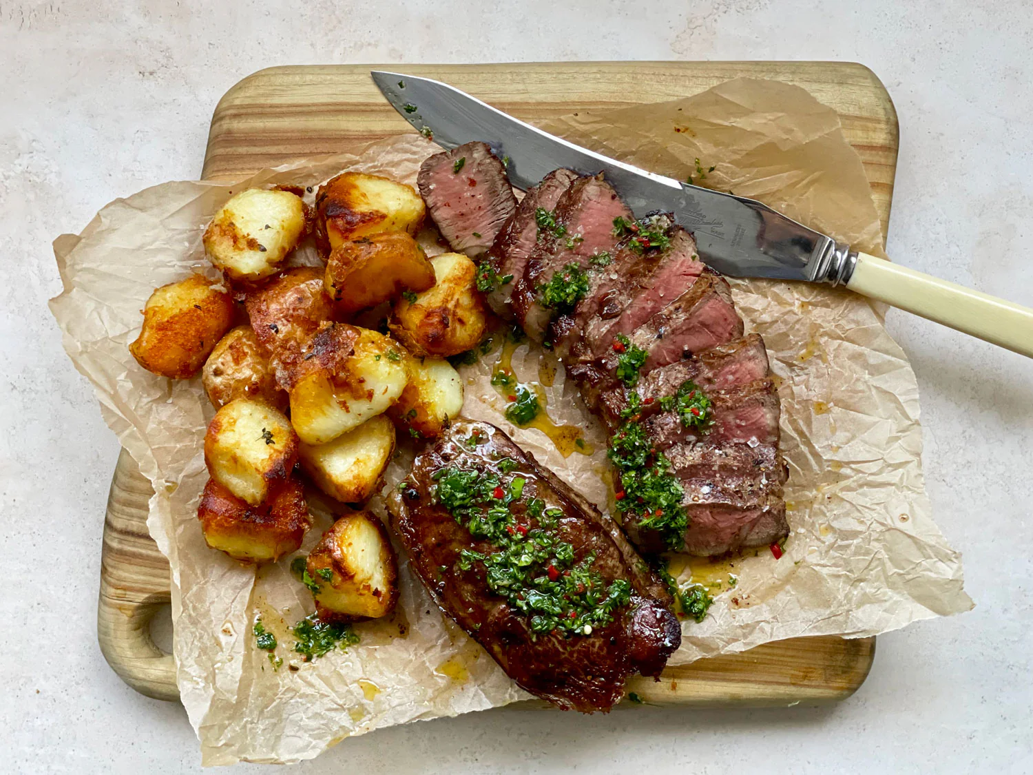 Scotch Fillet Steaks - with Crispy Roasted Potatoes and Chimichurri - Image 2