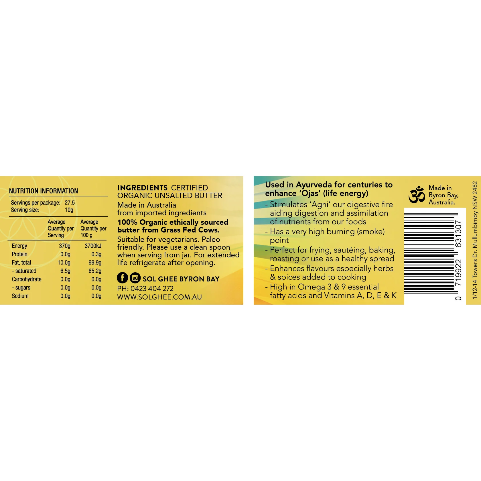 Sol Ghee Organic Ghee 275g - Image 2