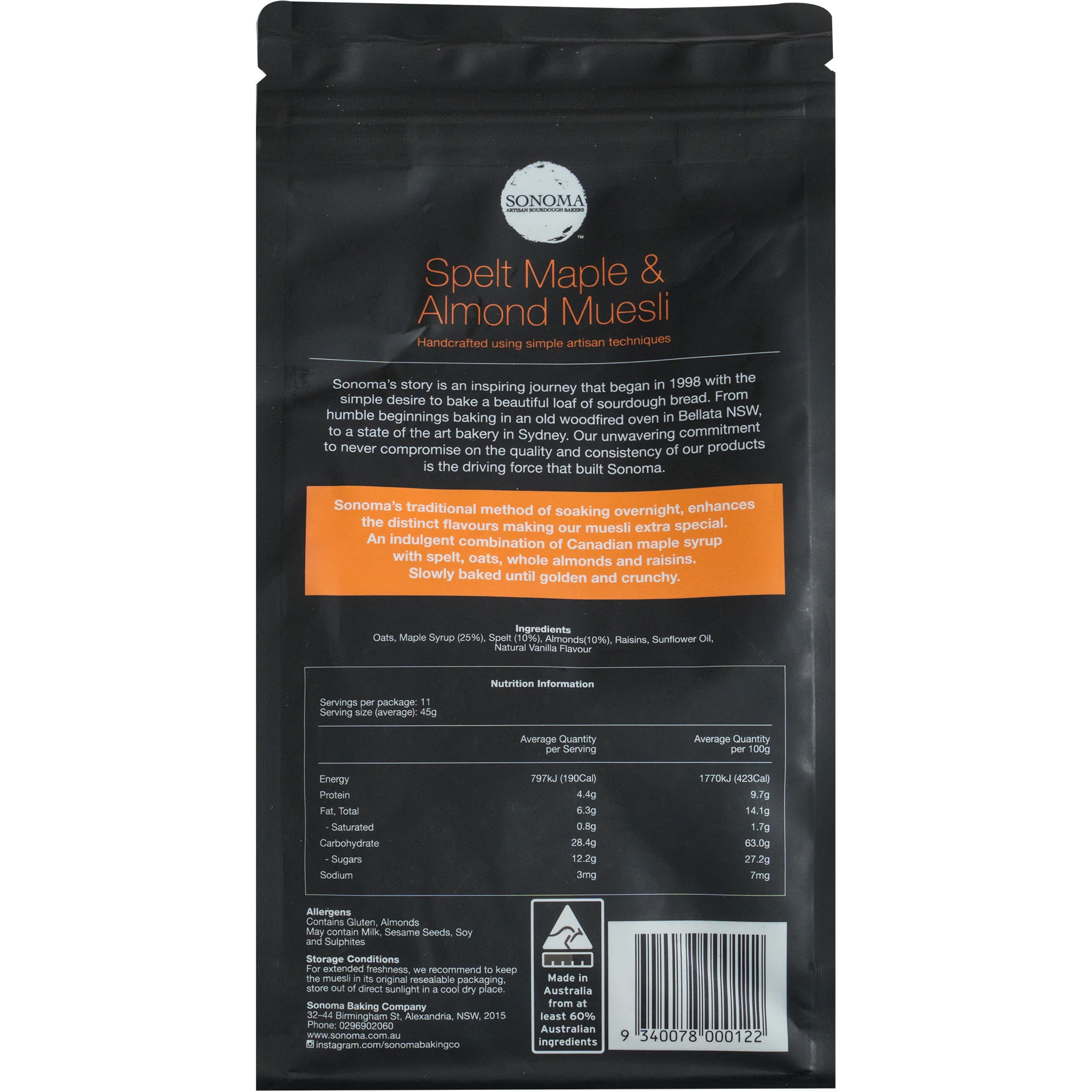 Sonoma Spelt Maple and Almond Mulsei 500g - Image 2