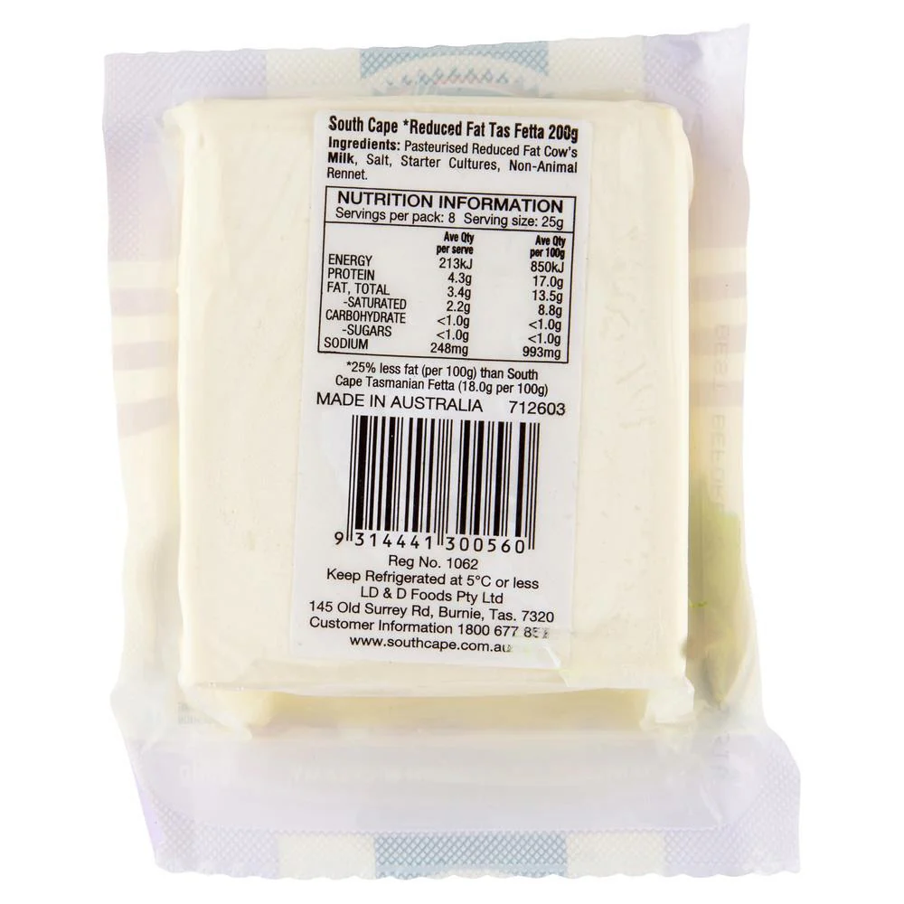South Cape Danish Style Fetta Cheese Reduced Fat 200g - Image 2