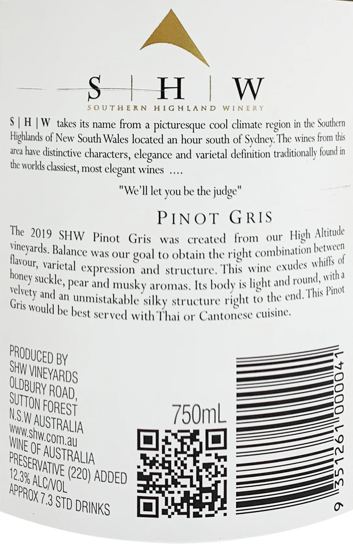 Southern Highlands Winery Pinot Gris Southern Highlands NSW 750ml - Image 2