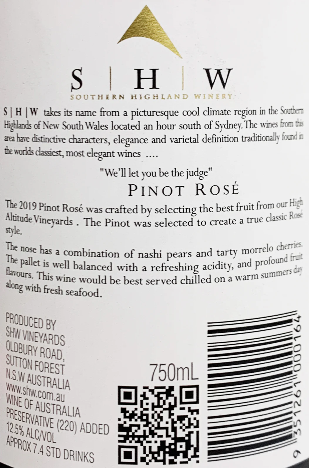 Southern Highlands Winery Pinot Rose Southern Highlands NSW 750ml - Image 2