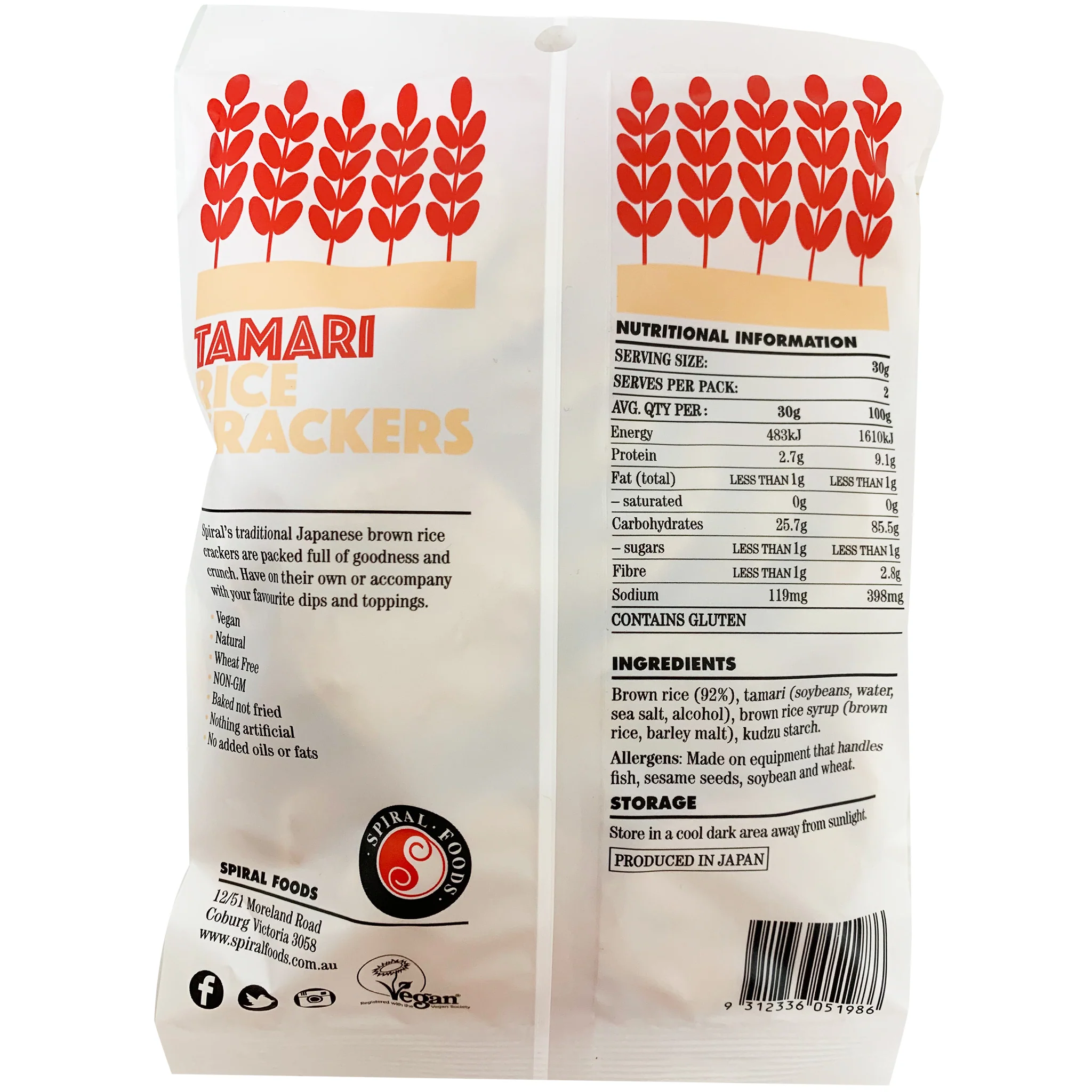 Spiral Foods Tamari Rice Crackers 65g - Image 2