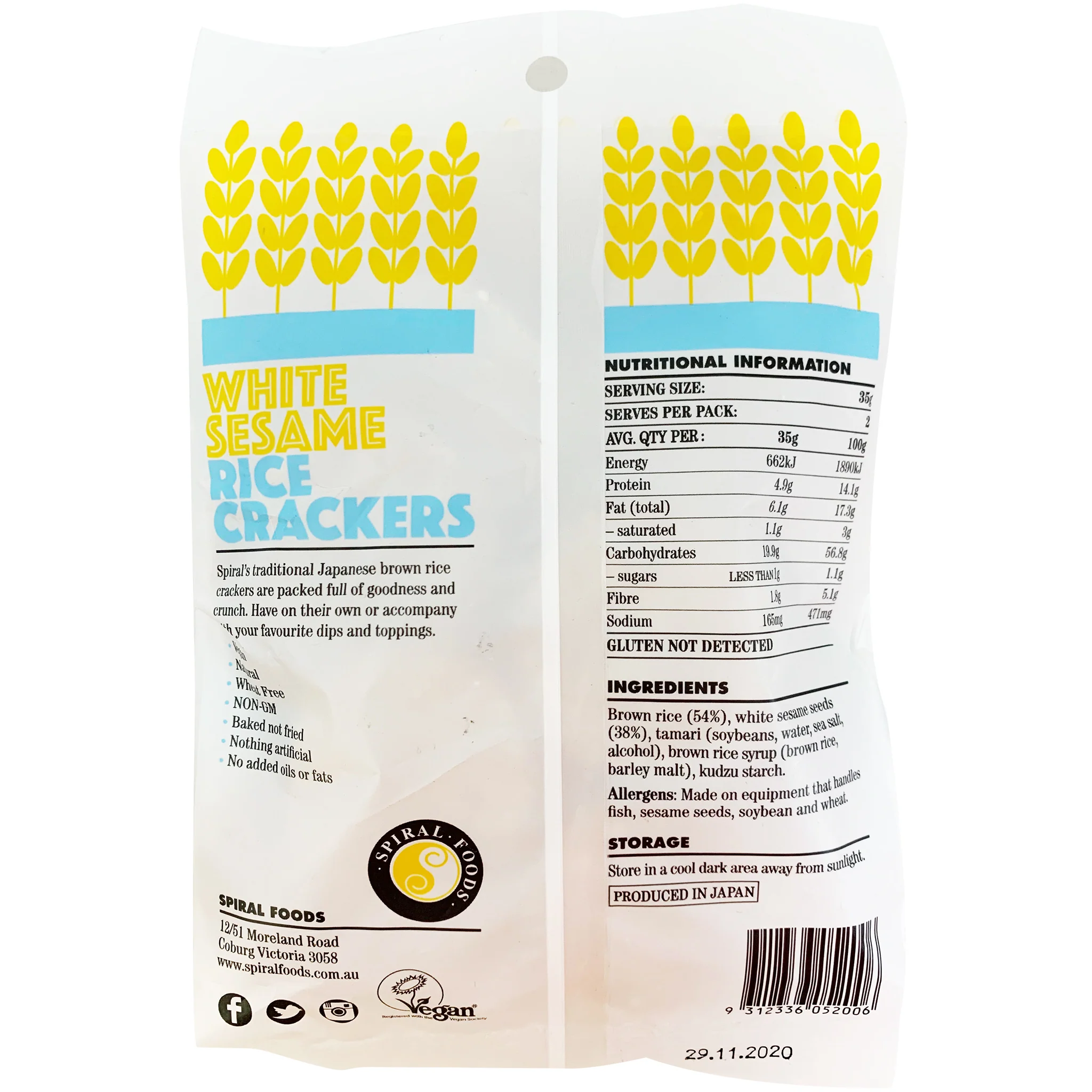 Spiral Foods White Sesame Rice Crackers 75g - Image 2