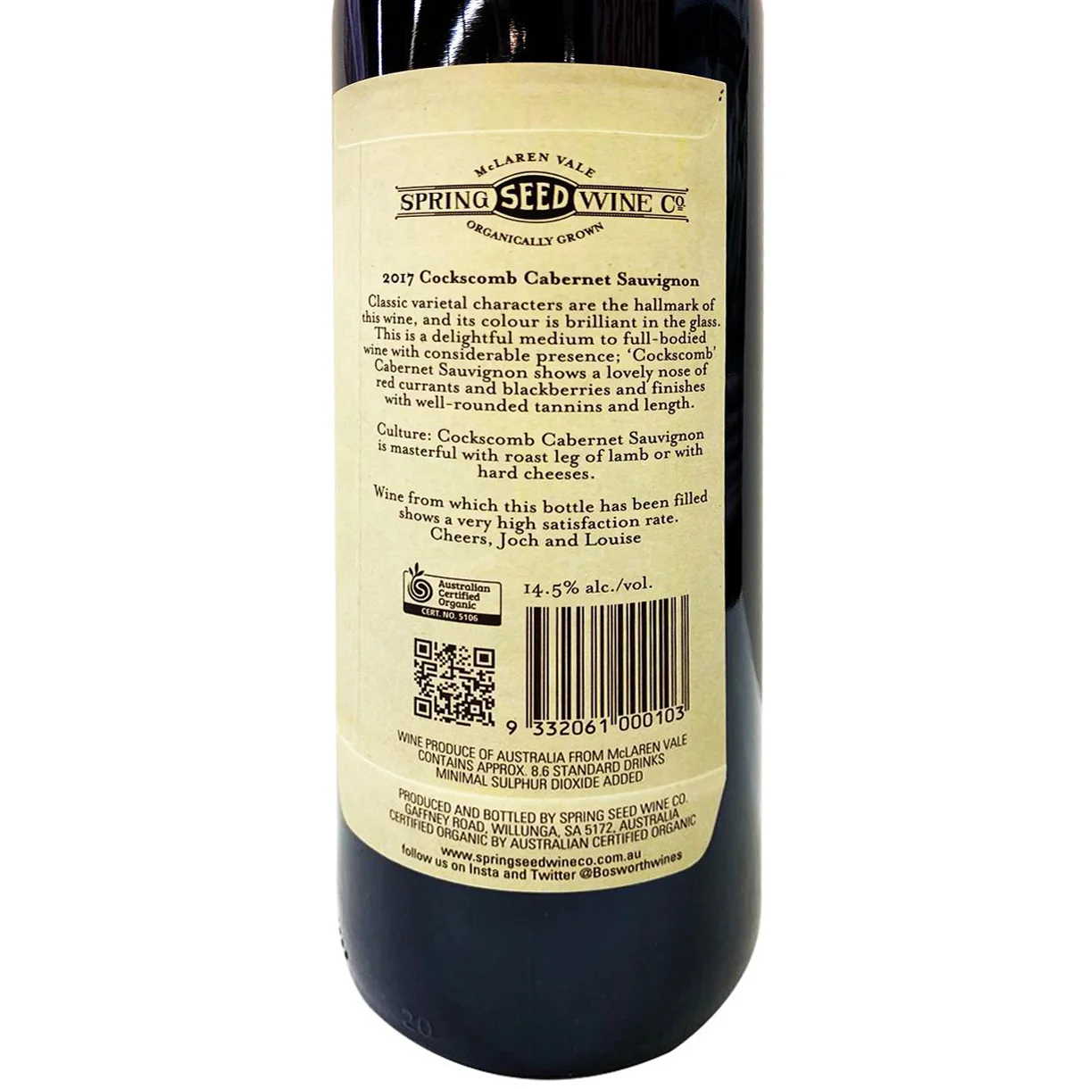Spring Seed Wine Co Cockscomb Cabernet Sauvignon McLaren Vale SA 750ml - Image 3