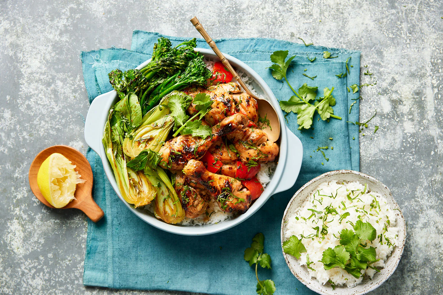Sticky Soy and Ginger Chicken Drumsticks - with Asian Greens - Image 2
