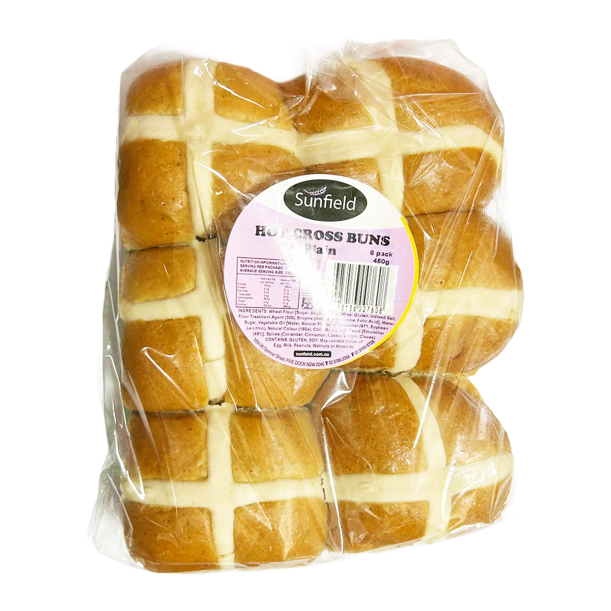 Sunfield Hot Cross Buns Plain 6 Pack 450g