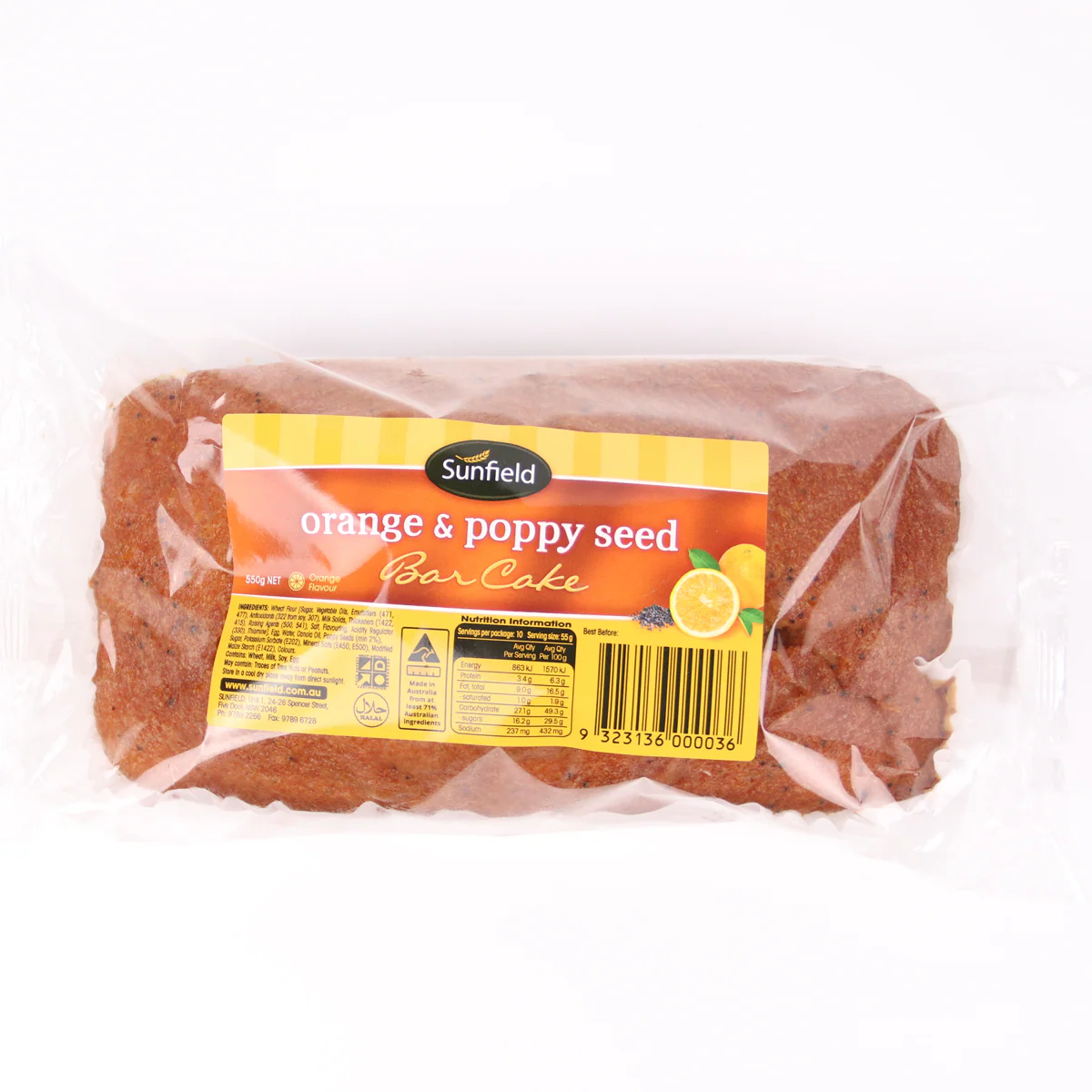 Sunfield Orange and Poppy Seed Bar Cake 500g
