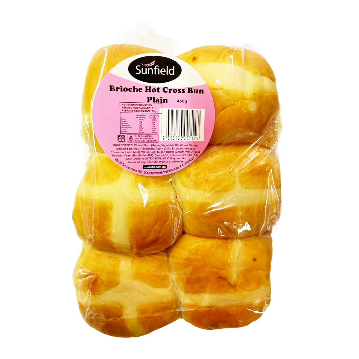 Sunfield Hot Cross Buns Brioche Plain 6 Pack 450g