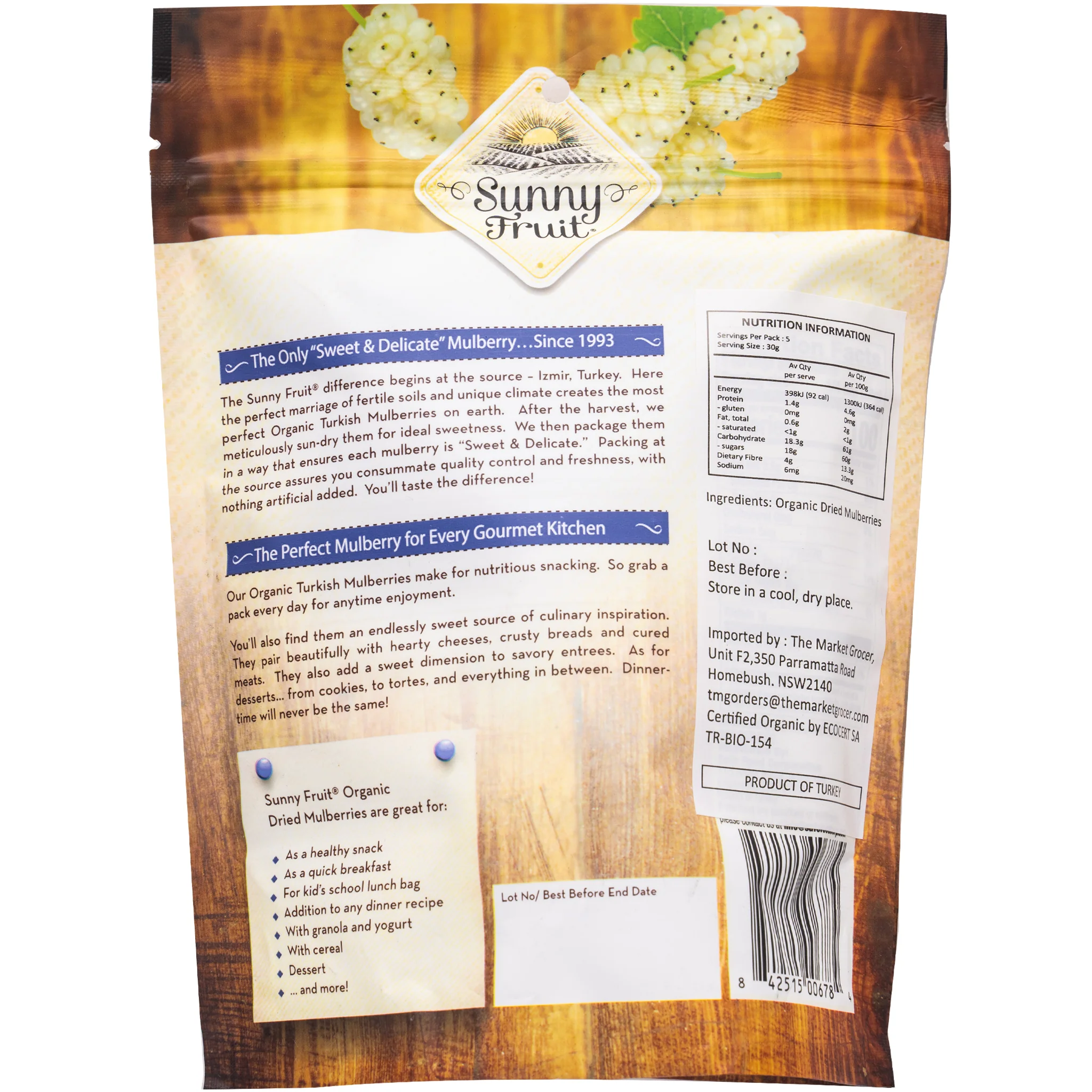 Sunny Fruit Organic Dried Mulberries 150g - Image 2