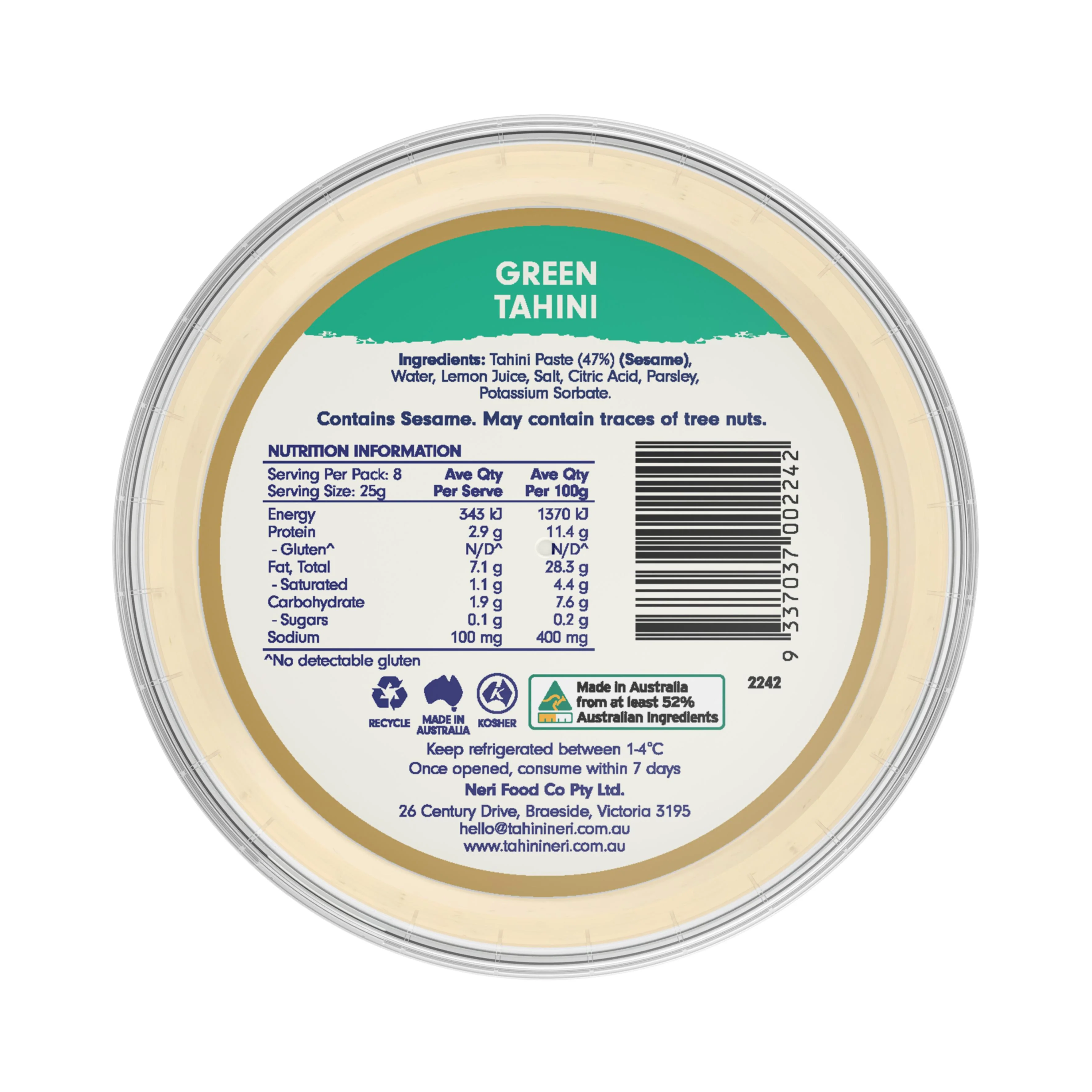 Tahini Neri Green Tahini 200g - Image 3