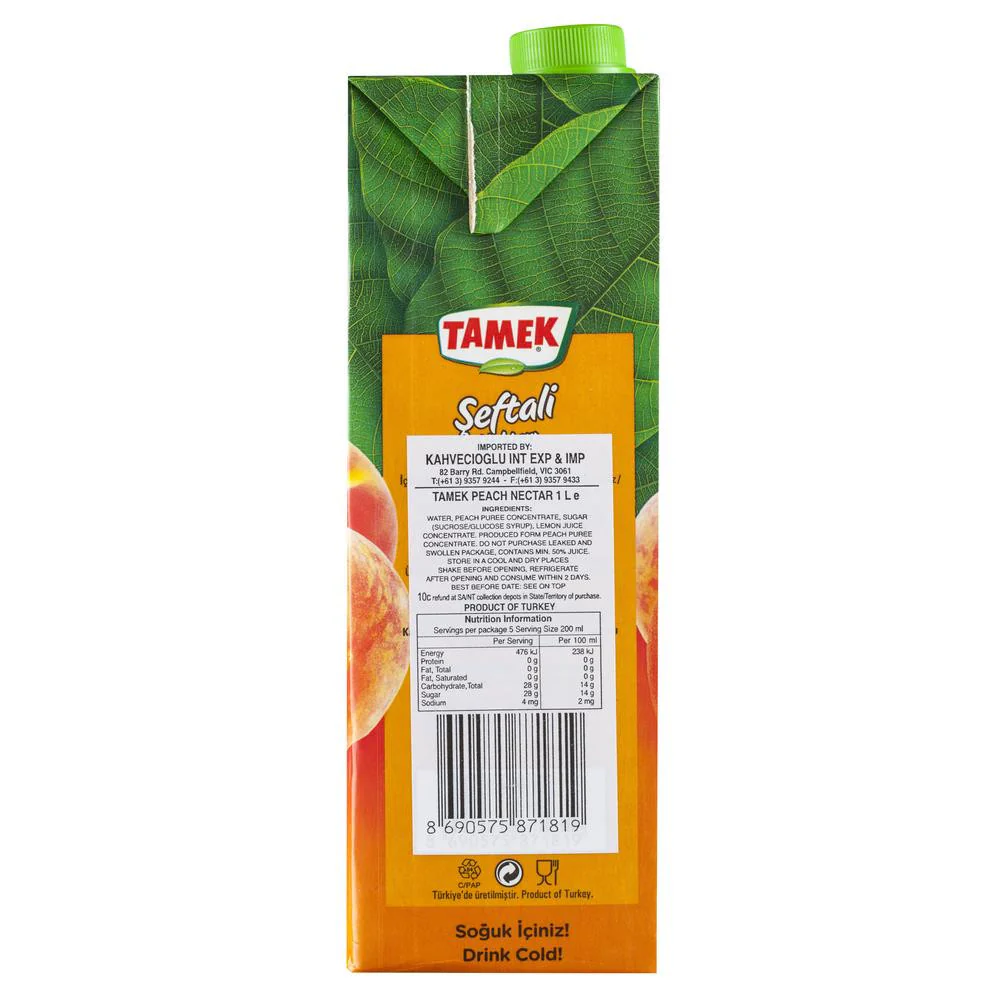Tamek Peach Nectar Juice 1L - Image 2