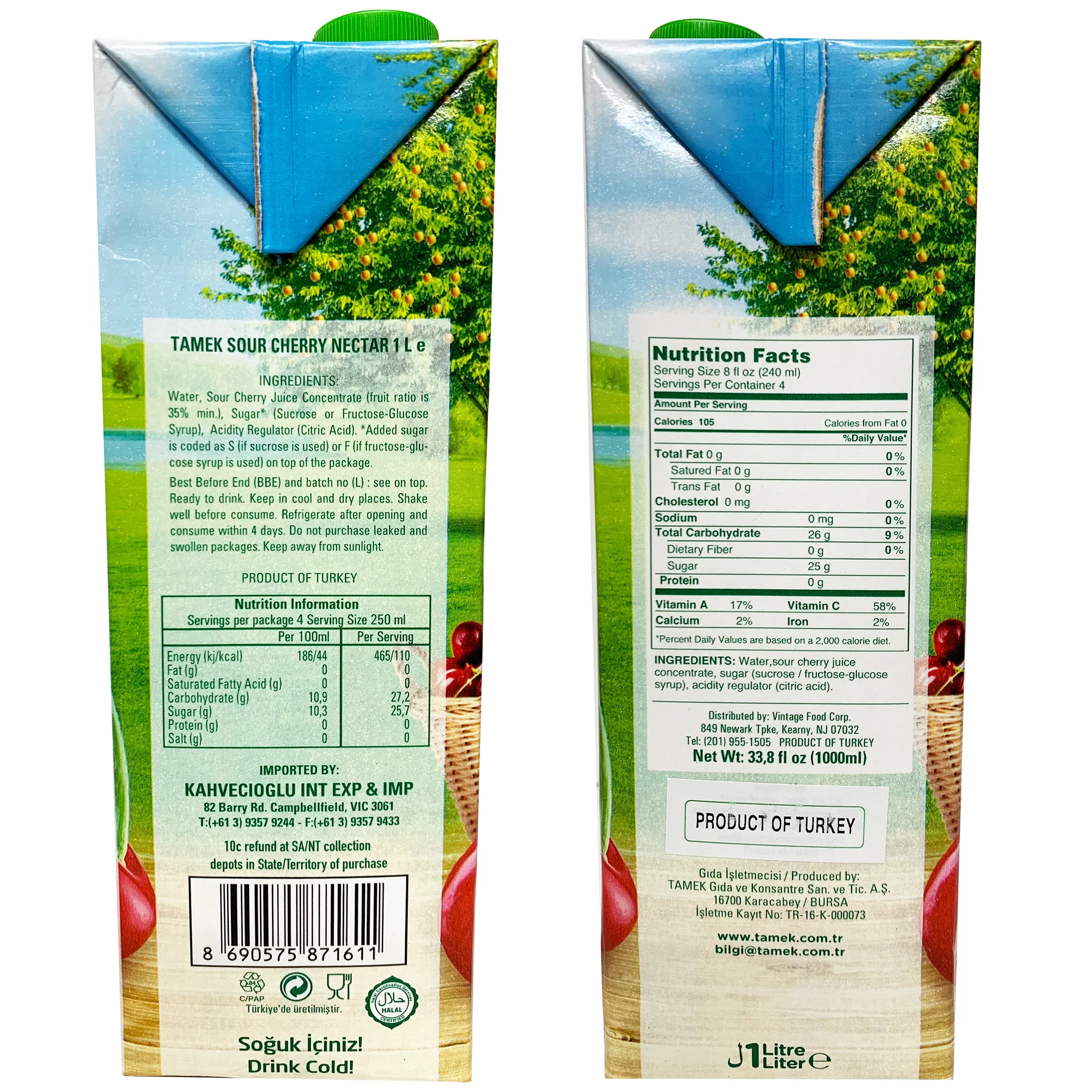Tamek Sour Cherry Nectar Juice 1L - Image 2