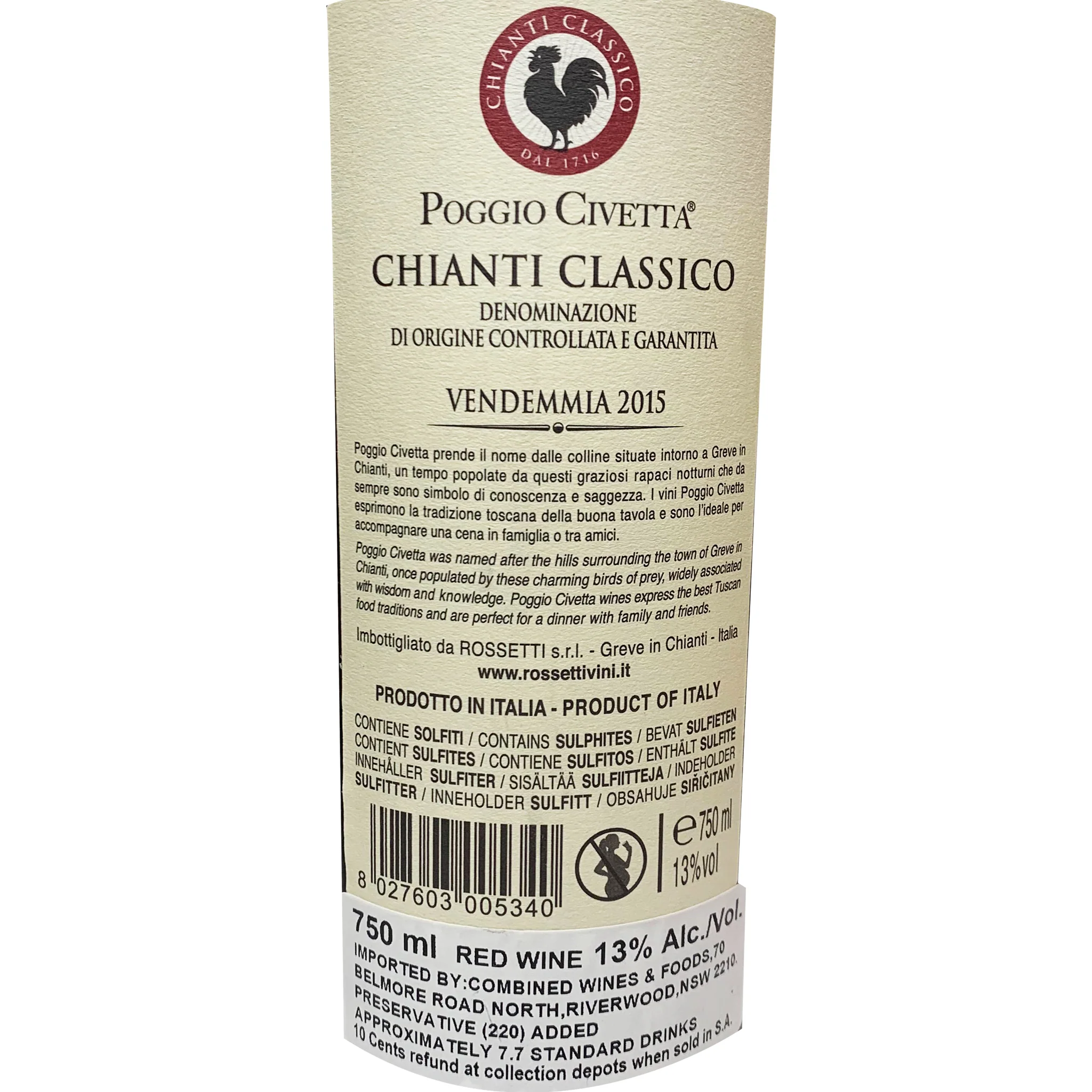 Tenute Rossetti Chianti Classico Poggio Civetta Italy 750ml - Image 2