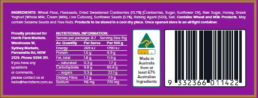Harris Farm The Crackery Cranberry and Sunflower Seed Cracker 130g - Image 2