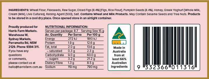 Harris Farm The Crackery Fig and Pumpkin Seed Cracker 130g - Image 2