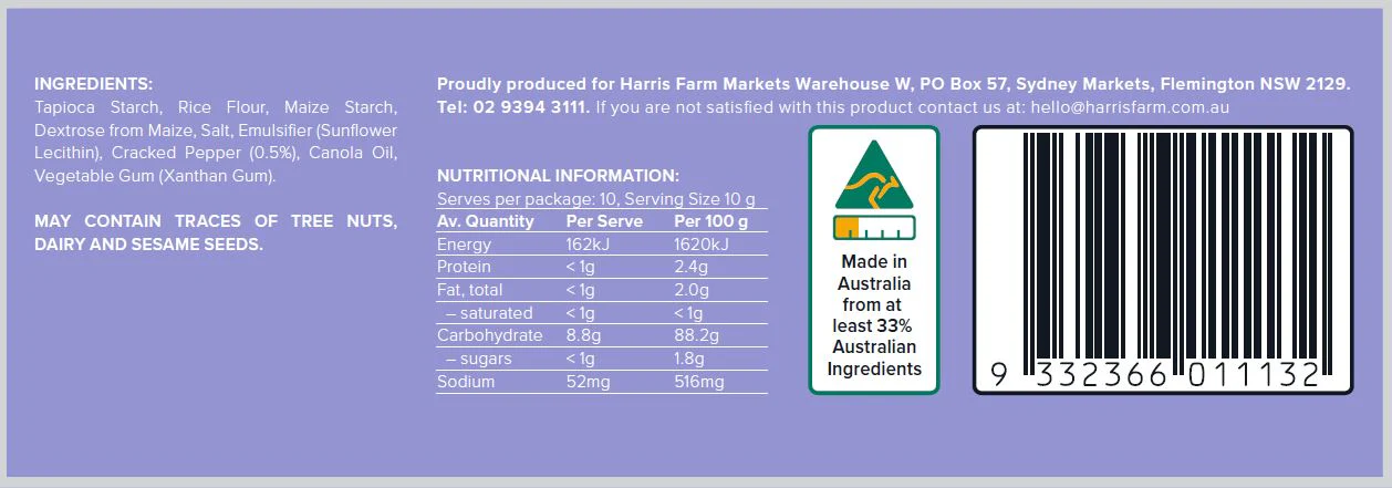 Harris Farm The Crackery Gluten Free Cracked Black Pepper Wafer Cracker 100g - Image 2