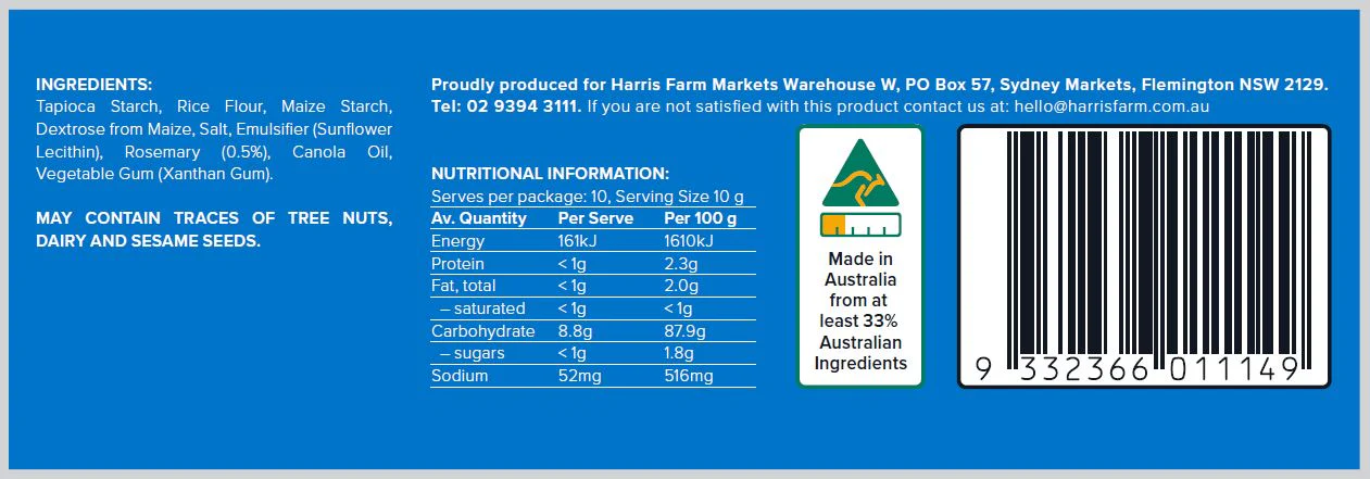 Harris Farm The Crackery Gluten Free Rosemary Wafer Cracker 100g - Image 2