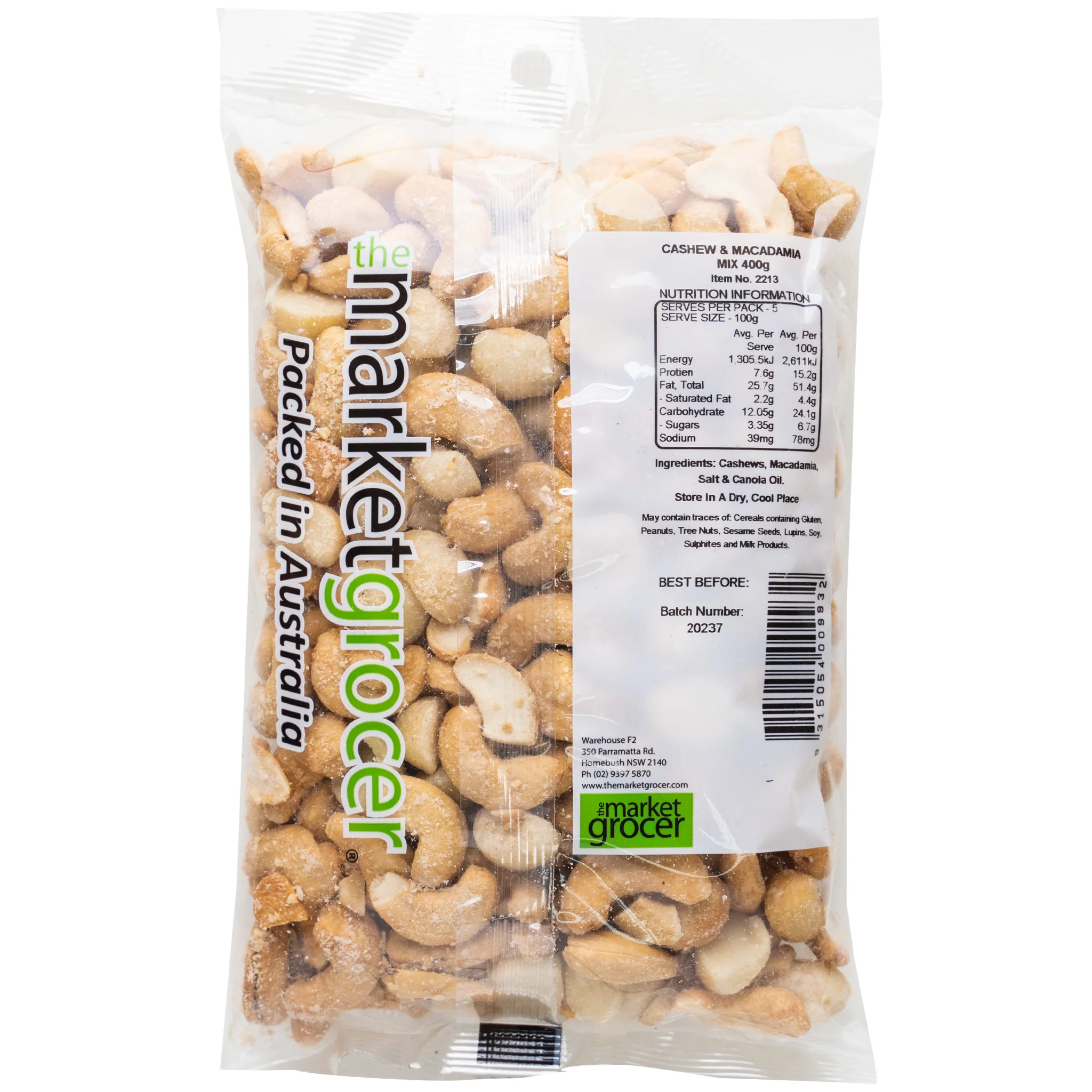 The Market Grocer Cashew and Macadamia Mix Roasted Salted 400g - Image 2