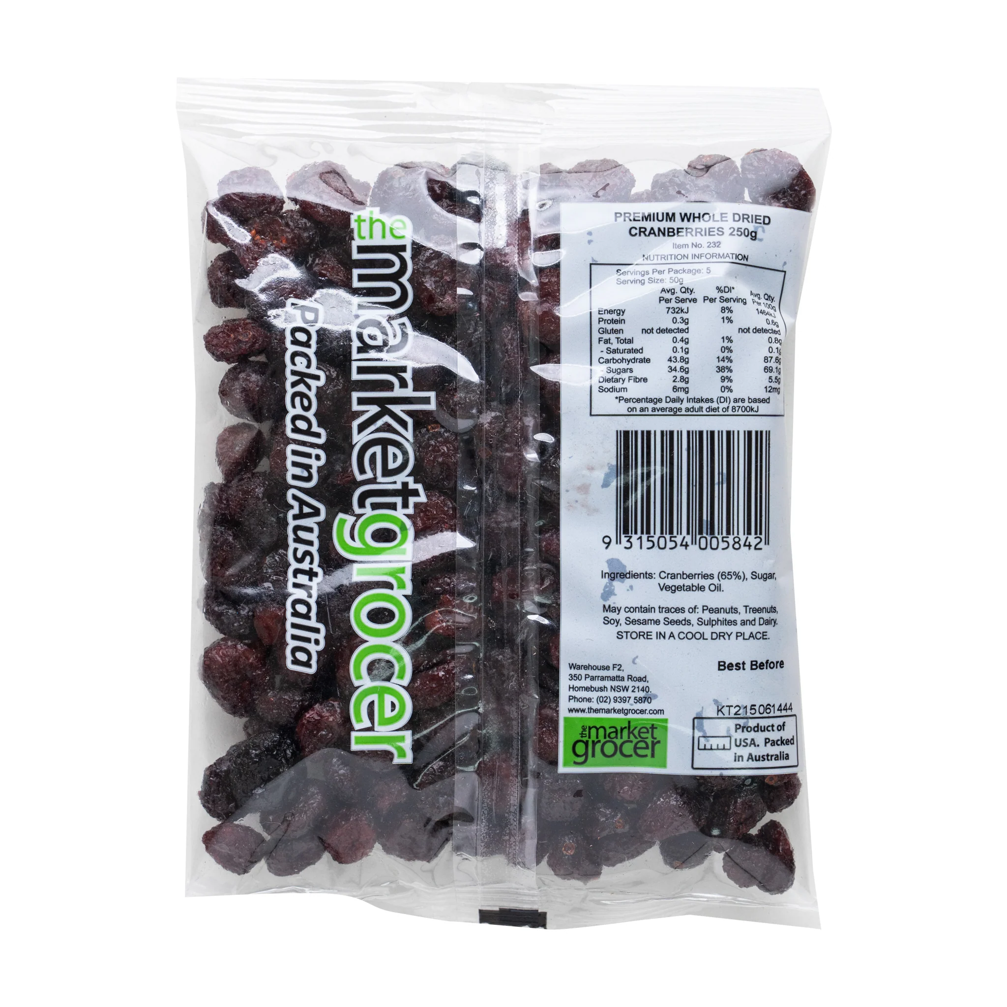 The Market Grocer Whole Dried Cranberries 250g - Image 2