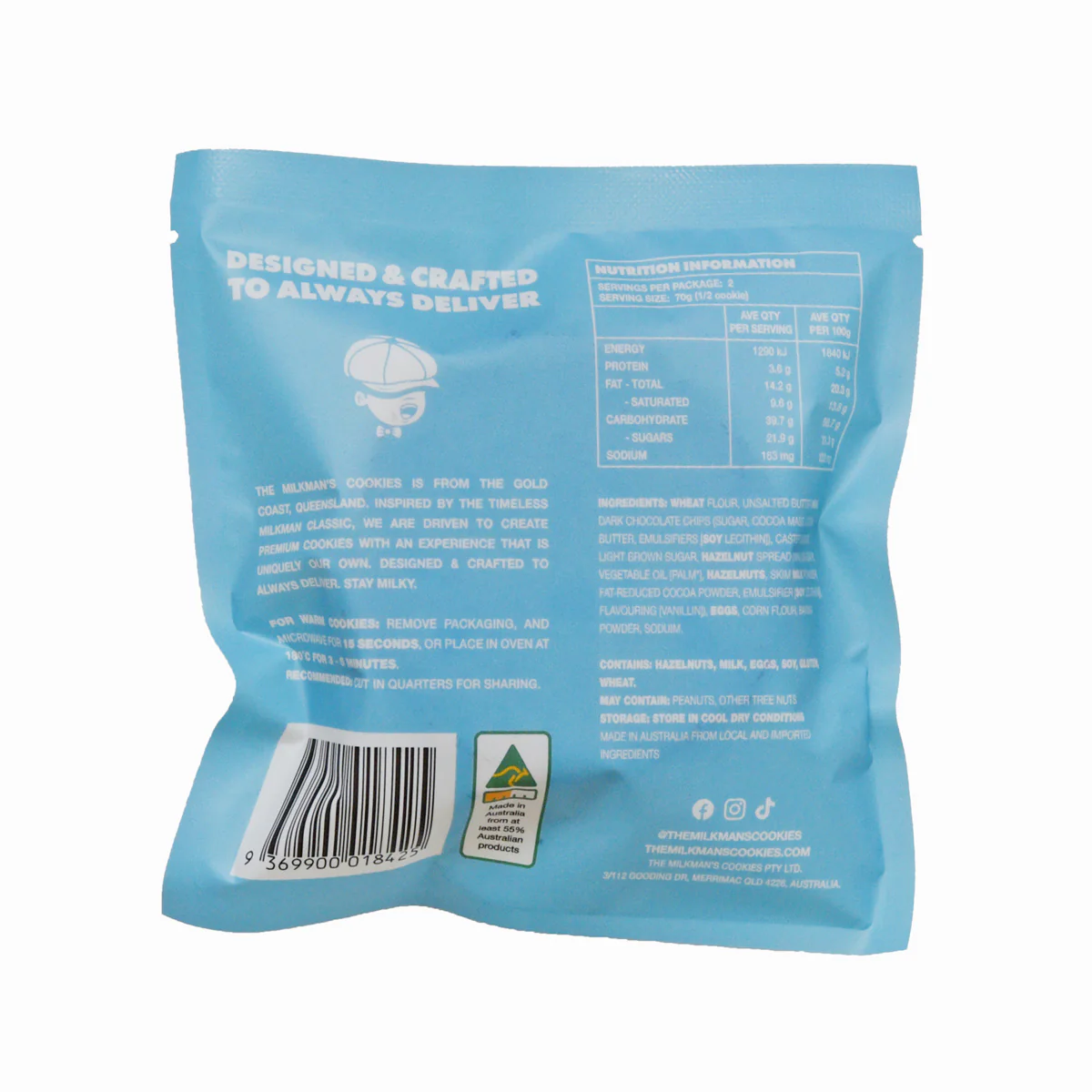 The Milkman's Cookies Hazelnut Choc 140g - Image 2