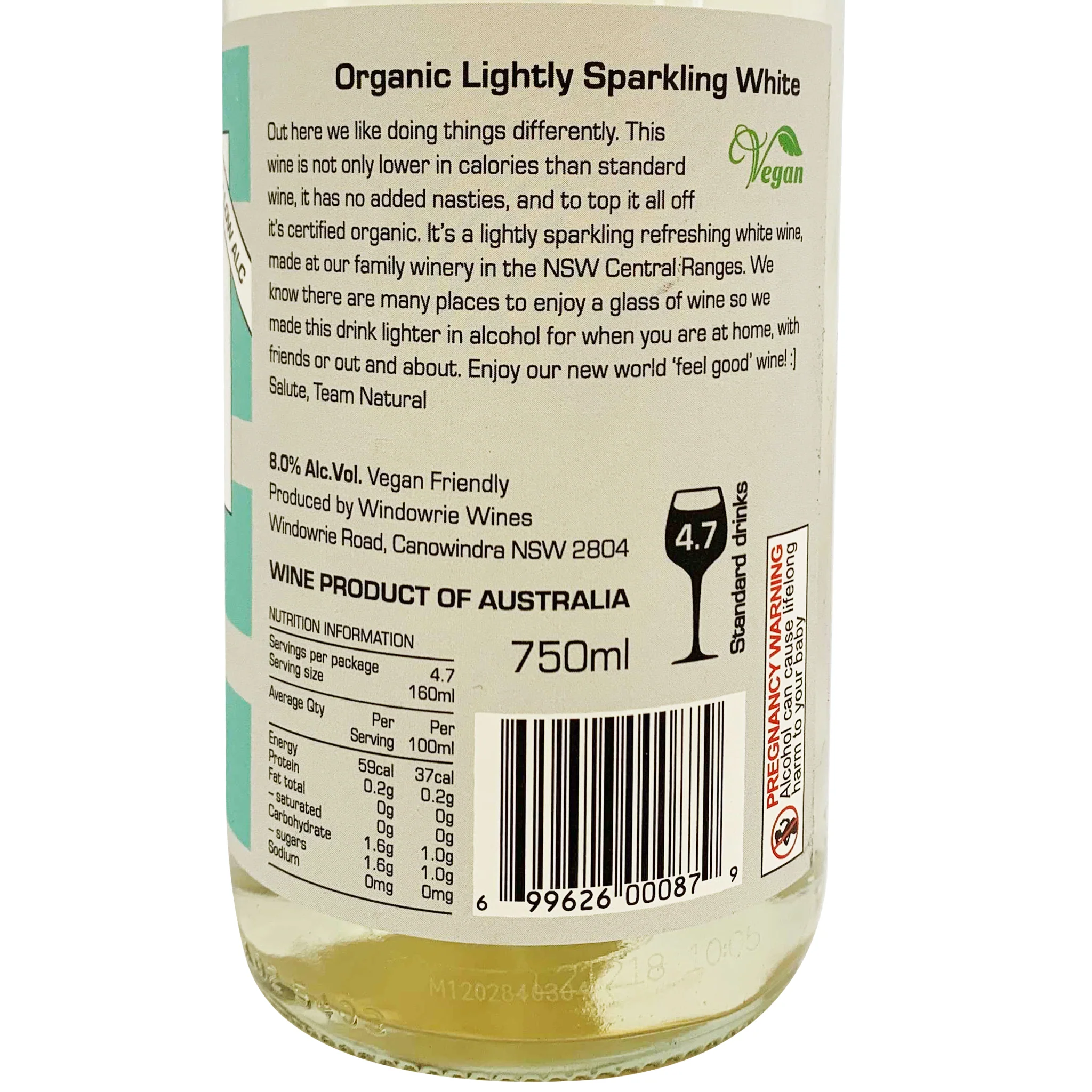 The Natural Wine Co Organic Low Alcohol Sparkling White 750mL - Image 2