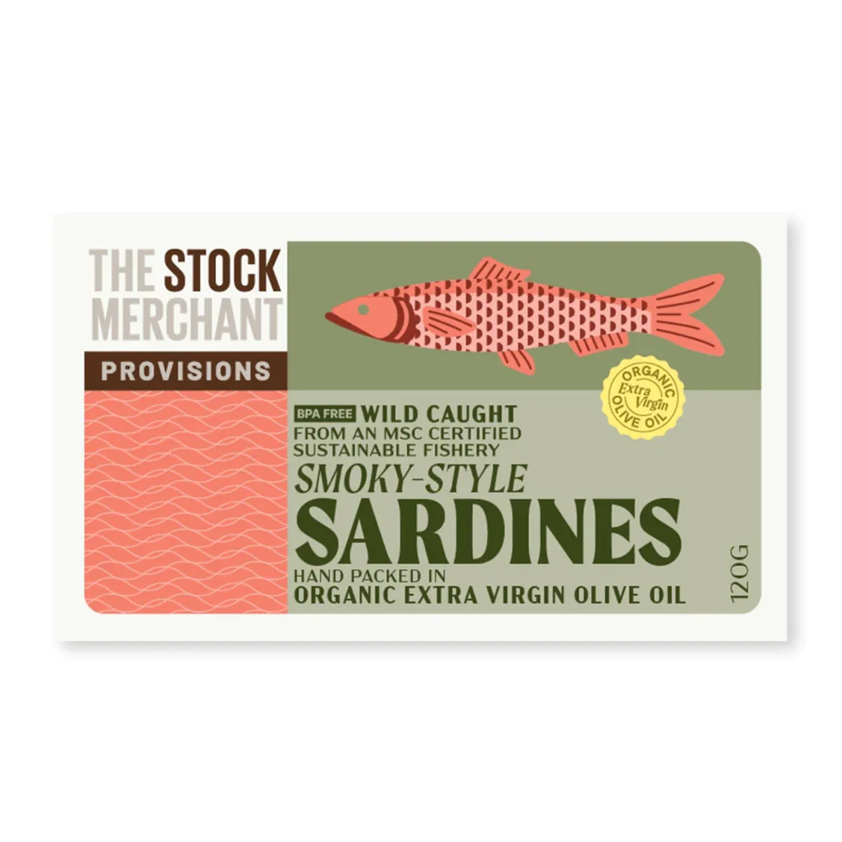 The Stock Merchant MSC Smoked Sardines in Organic Extra Virgin Olive Oil 120g