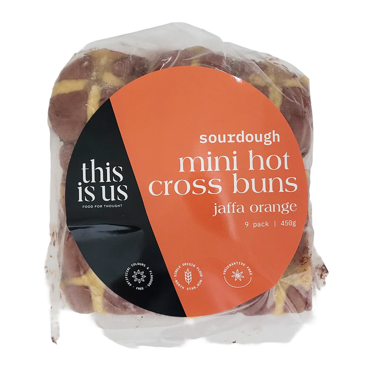 This Is Us Sourdough Jaffa Orange Hot Cross Bun 9 Pack 450g