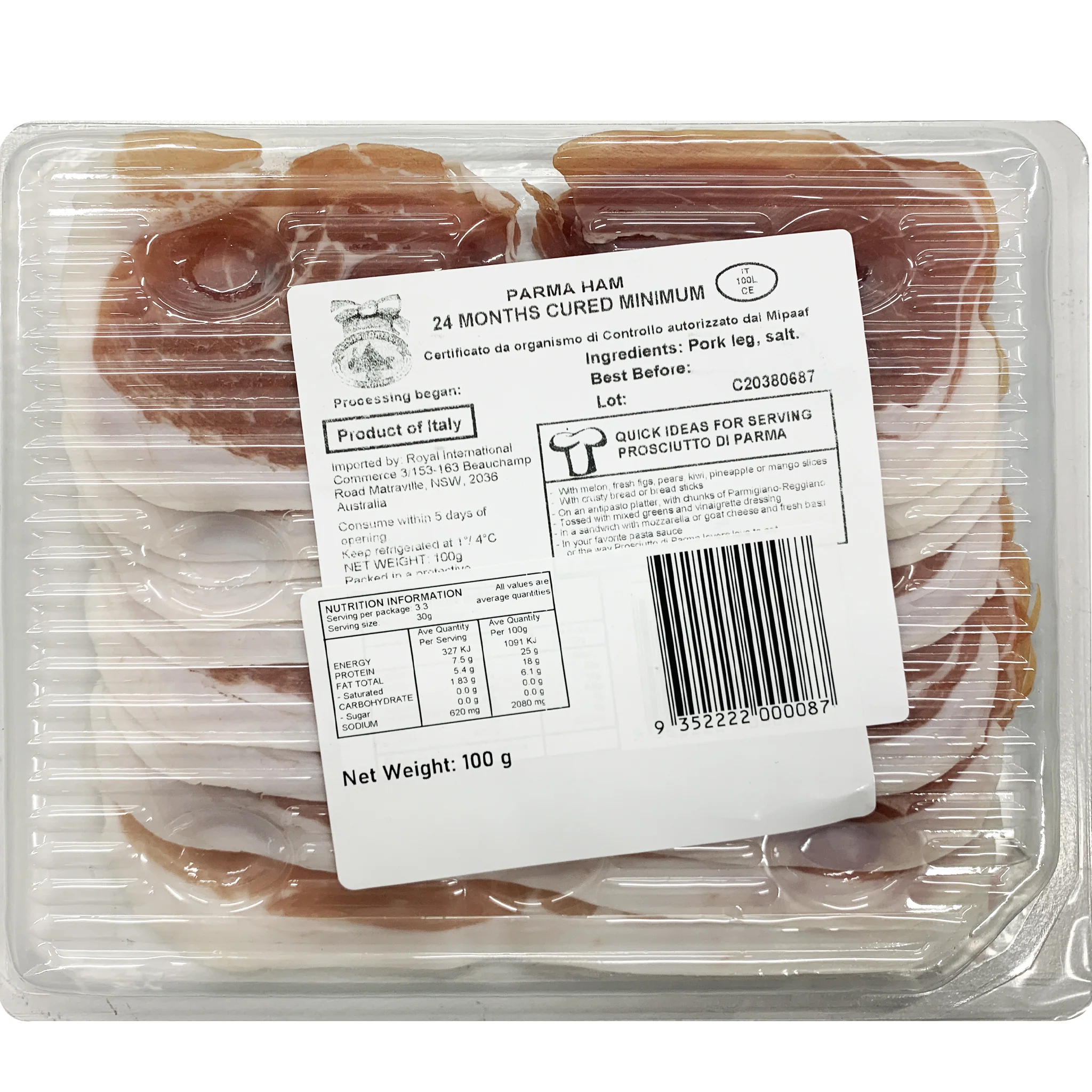 Tidbit Foods Prosciutto Di Parma 24 months Minimum Cured 100g - Image 2
