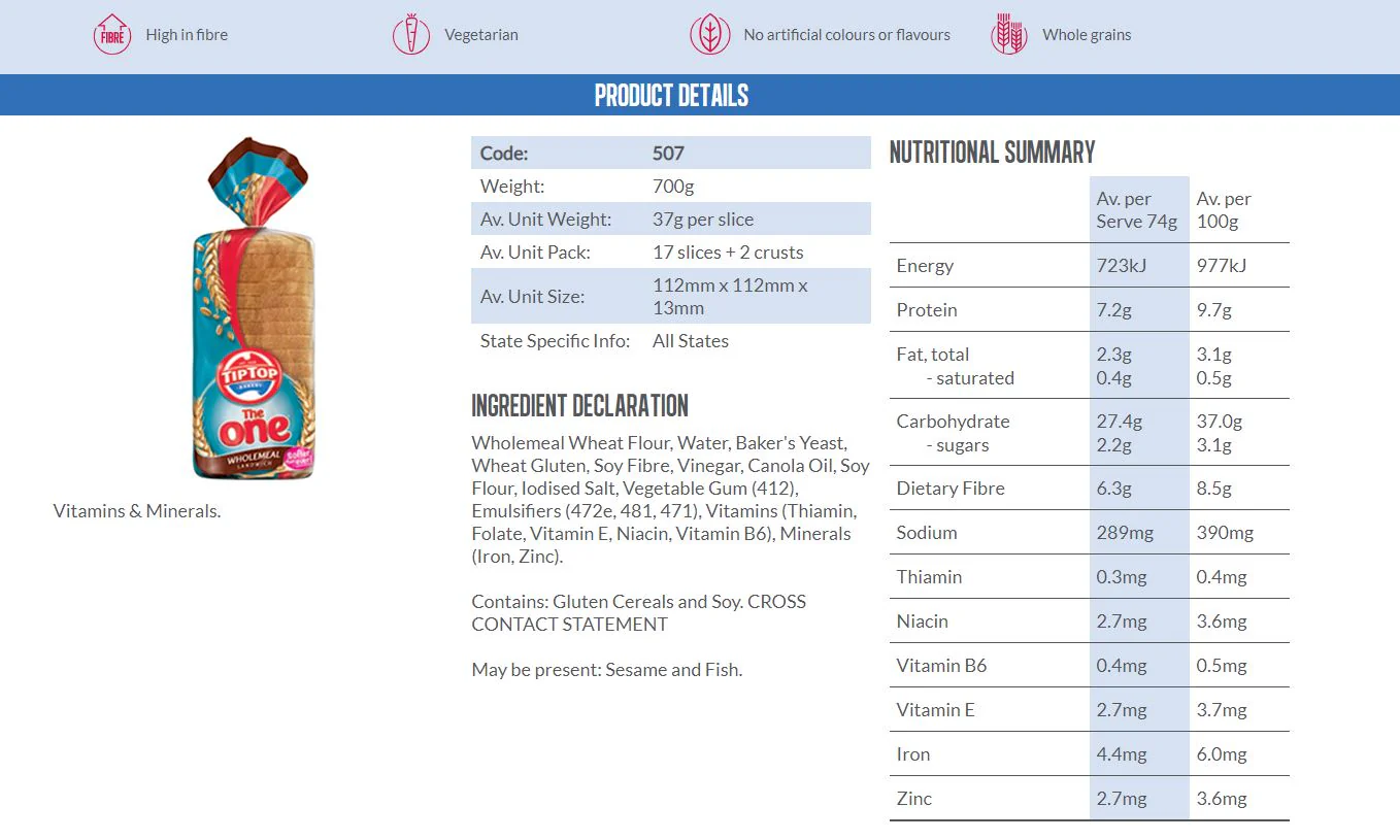 Tip Top The One Wholemeal Sandwich 700g - Image 2