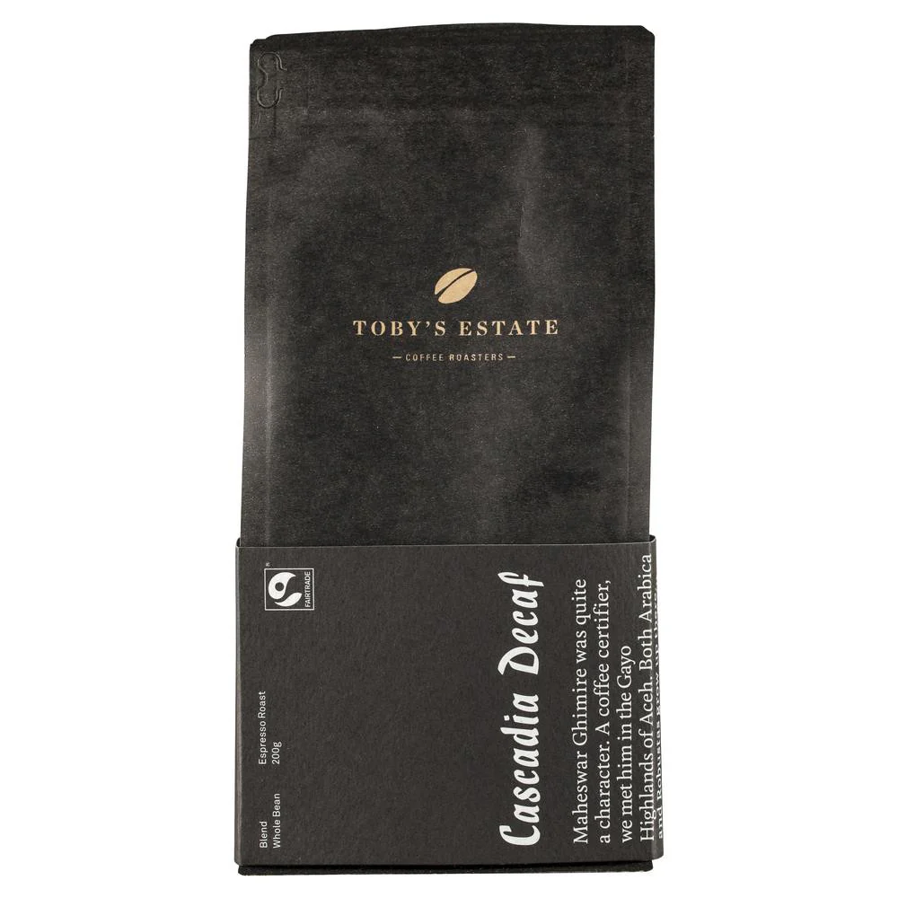 Tobys Estate Coffee Cascadia Decaf Organic Beans 200g