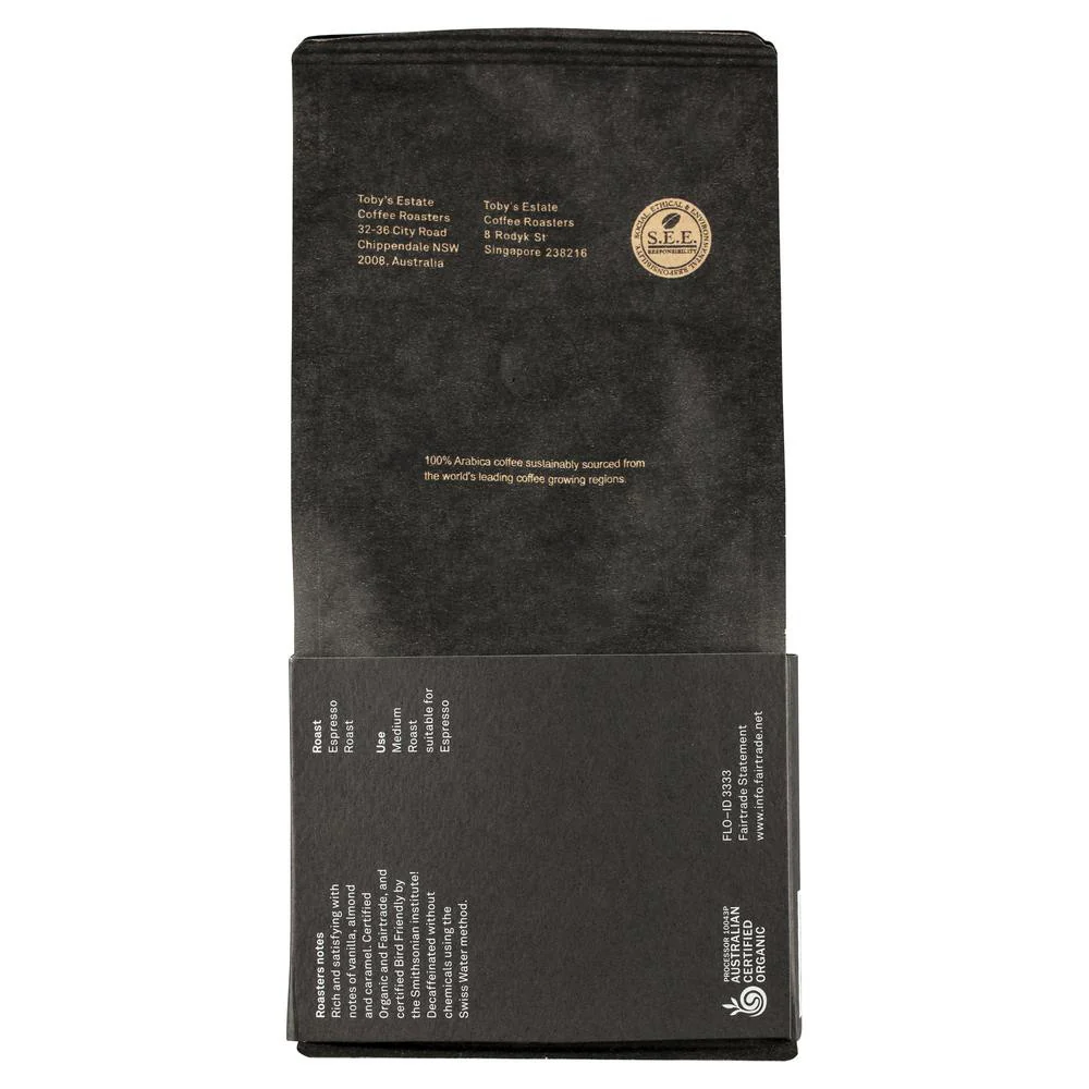 Tobys Estate Coffee Cascadia Decaf Organic Beans 200g - Image 2