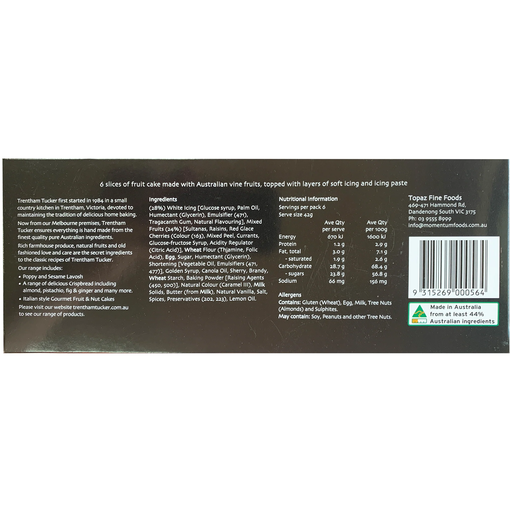 Trentham Tucker Iced Sliced Fruit Cake 250g - Image 2