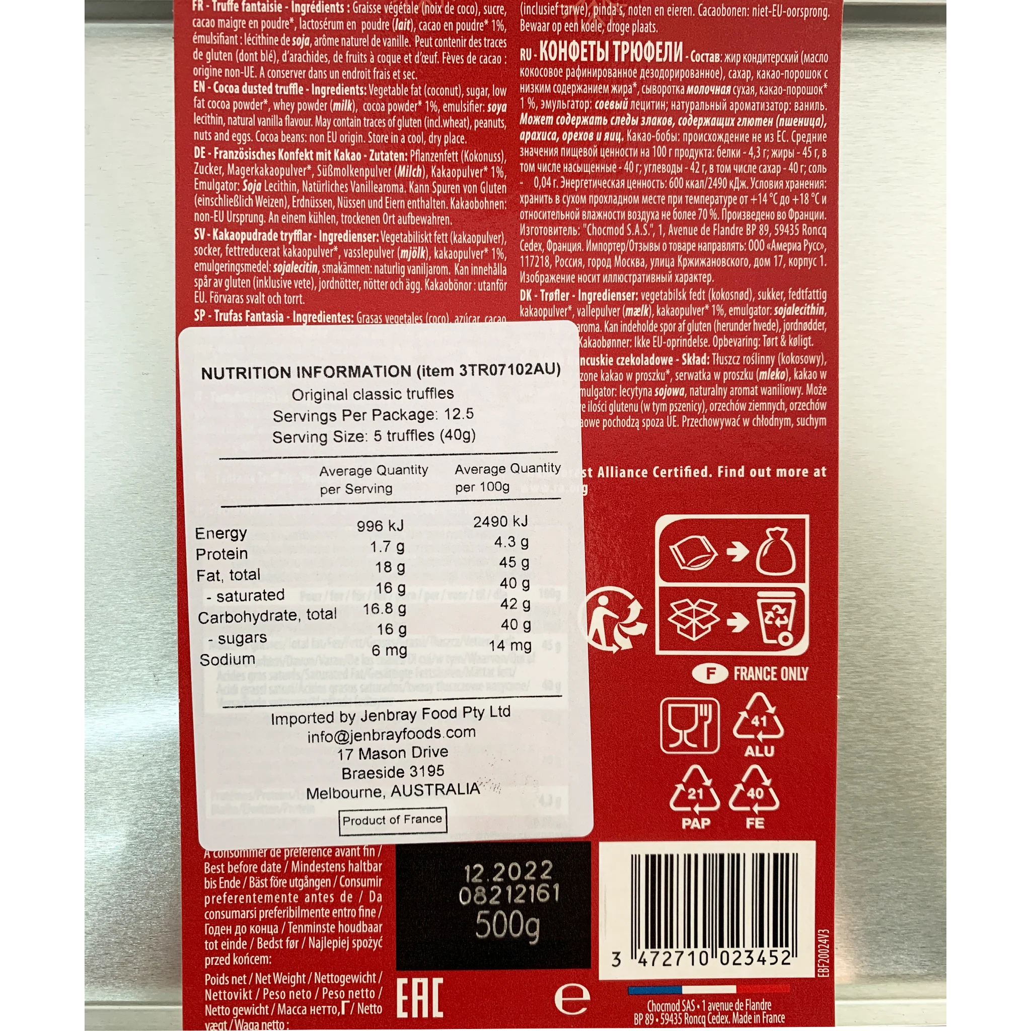 Truffettes De France Dusted with Cocoa Powder Tin 500g - Image 2