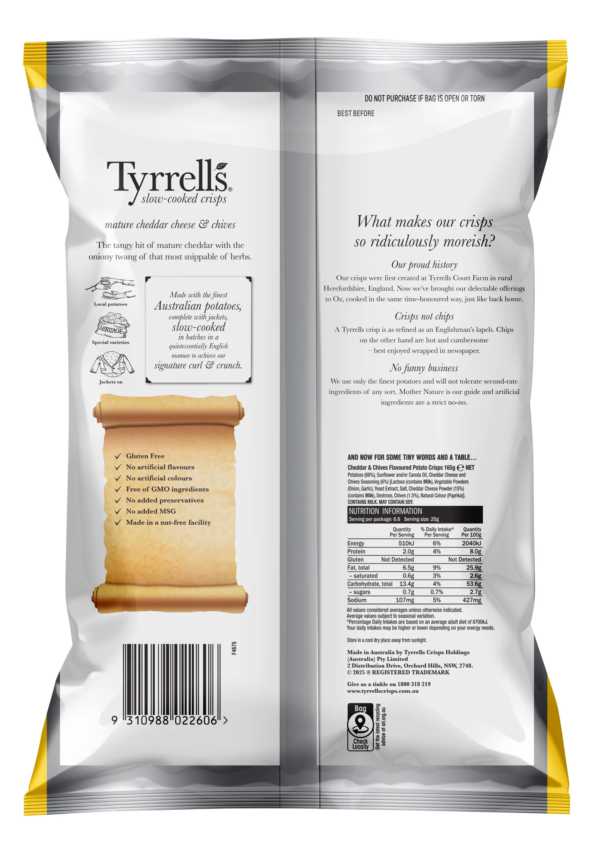Tyrrells Crisps Cheddar & Chive 165g - Image 2