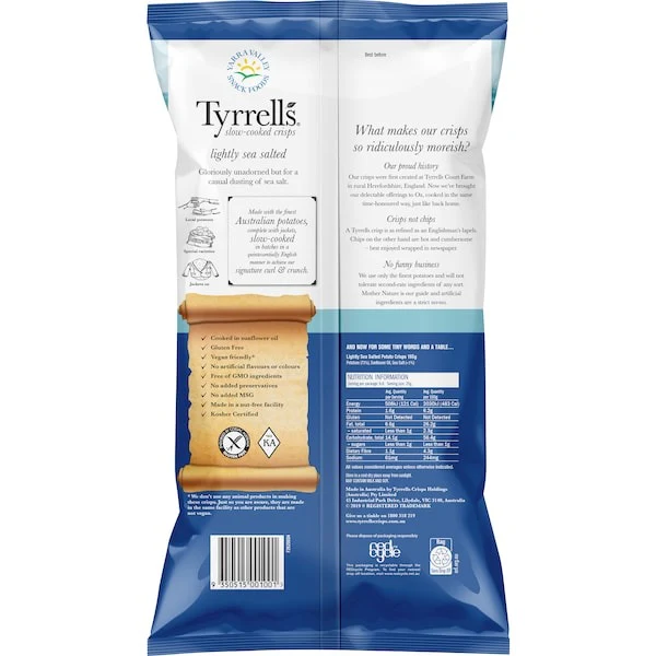 Tyrrells Crisps Lightly Sea Salted 165g - Image 2