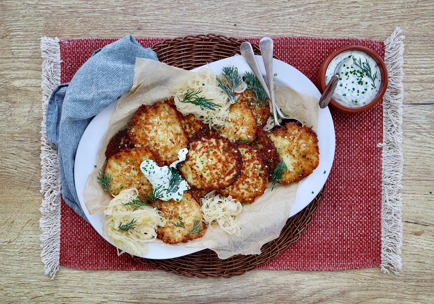 Ukrainian Potato Fritters - with Sauerkraut and Garlic Dill Sour Cream - Image 2