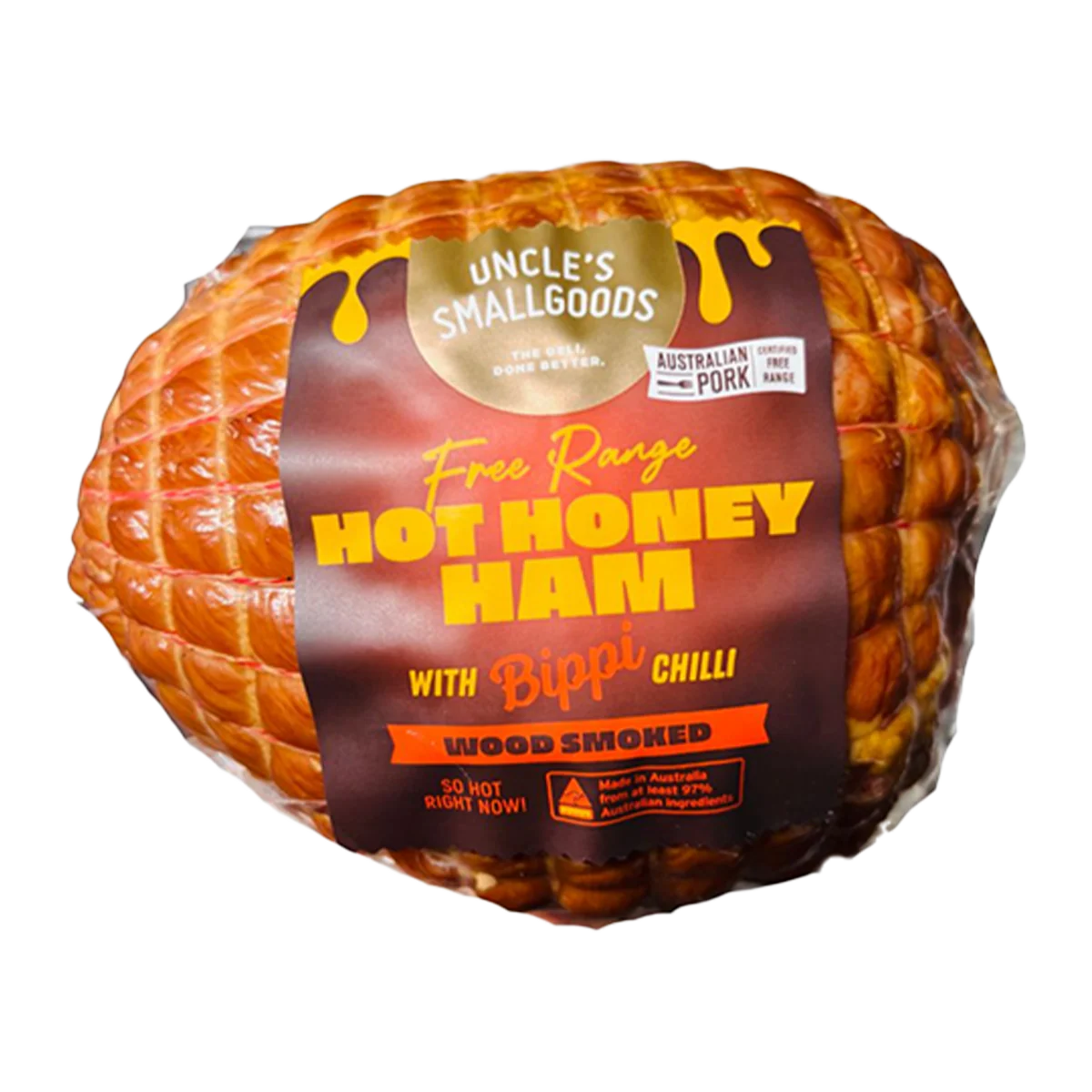 Uncle's Smallgoods Free Range Wood Smoke Hot Honey Ham with Bippi Chilli 900g-1.1kg